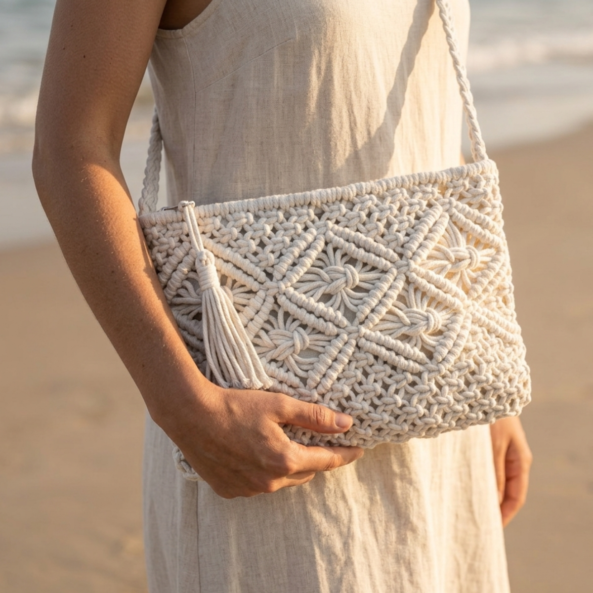 Stylische Quasten-Web-Umhängetasche – Nachhaltige Tasche
