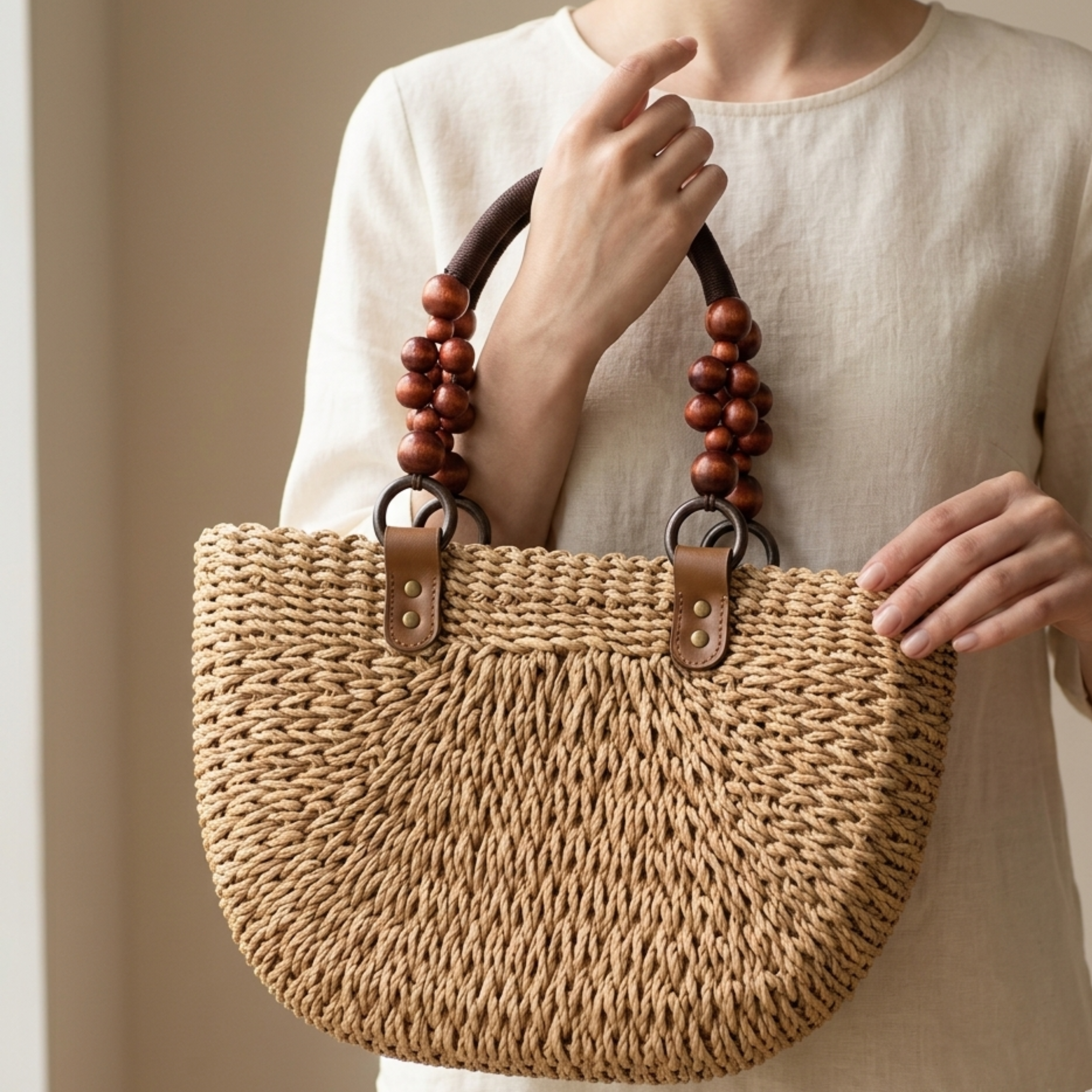 Versatile Bohemian Straw Woven Handbag - Sustainable Bag