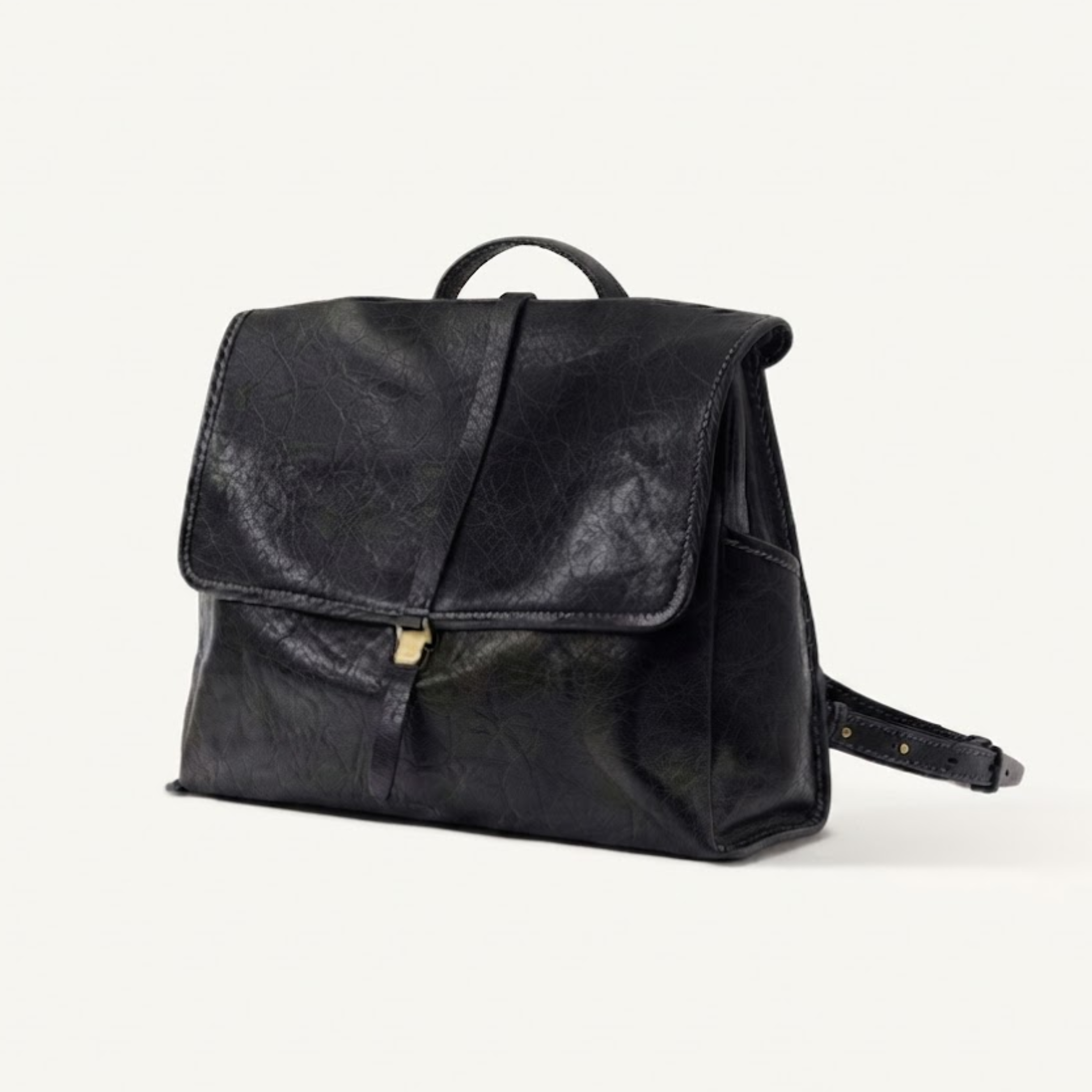 Morgana Classic Noir Leather Flap Backpack