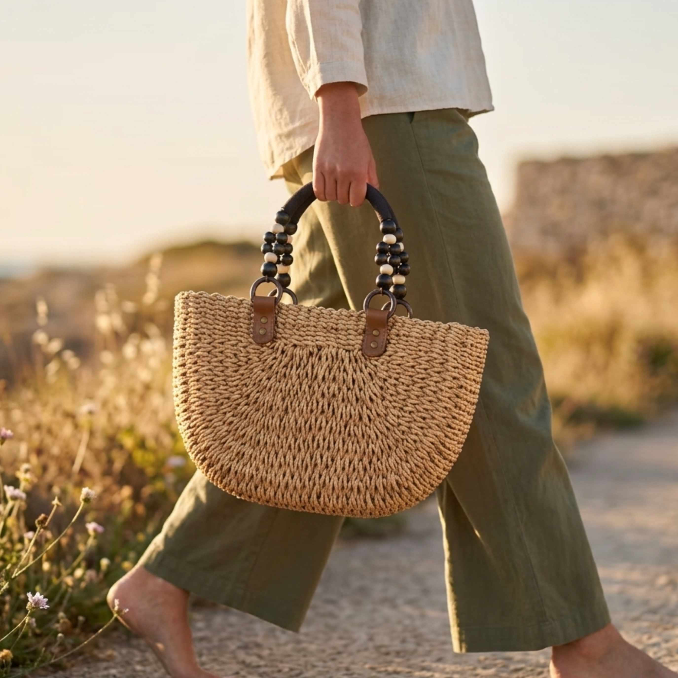 Versatile Bohemian Straw Woven Handbag - Sustainable Bag