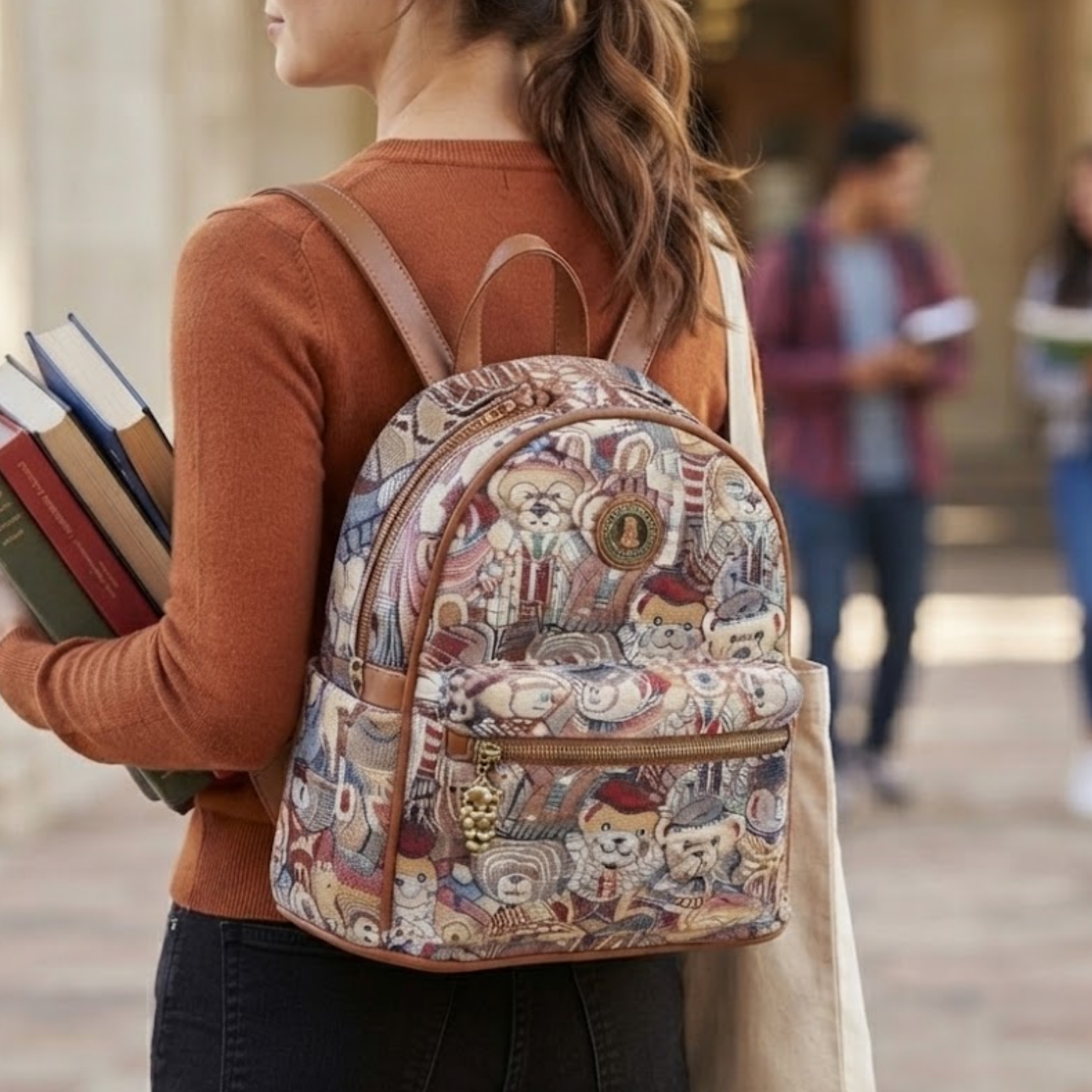 Elena Cocoa Bear Alltags-Rucksack aus Canvas