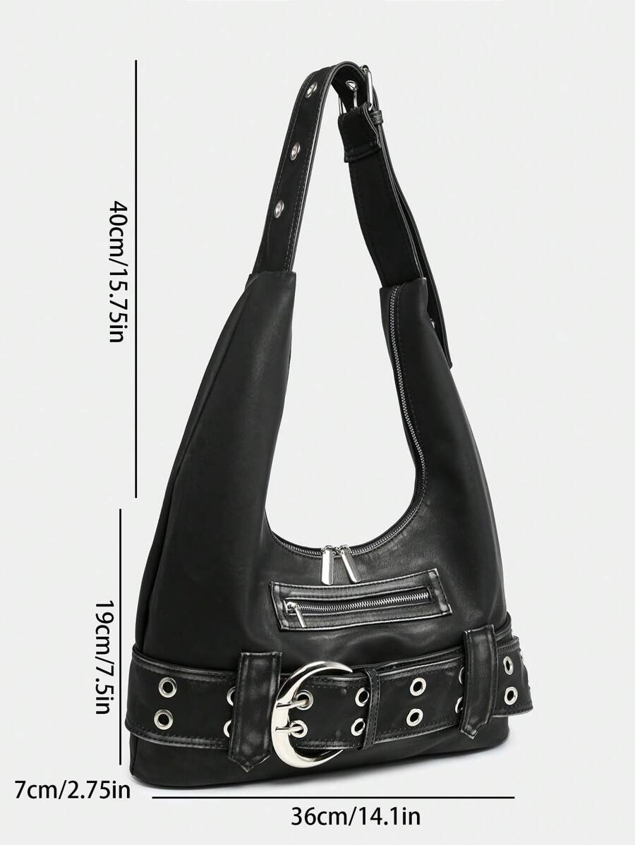 Rebel Luxe Distressed Buckle Hobo Bag