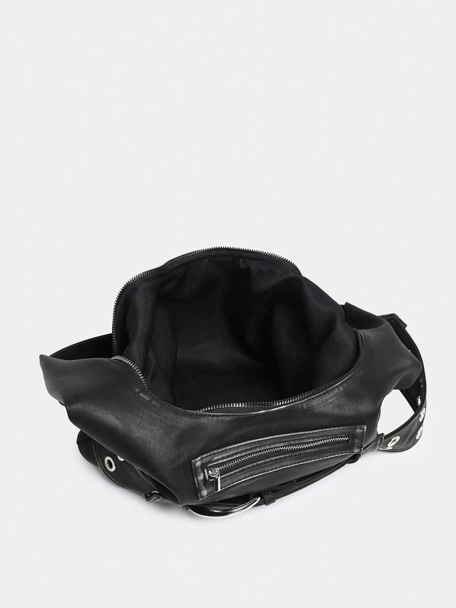 Rebel Luxe Distressed Buckle Hobo Bag