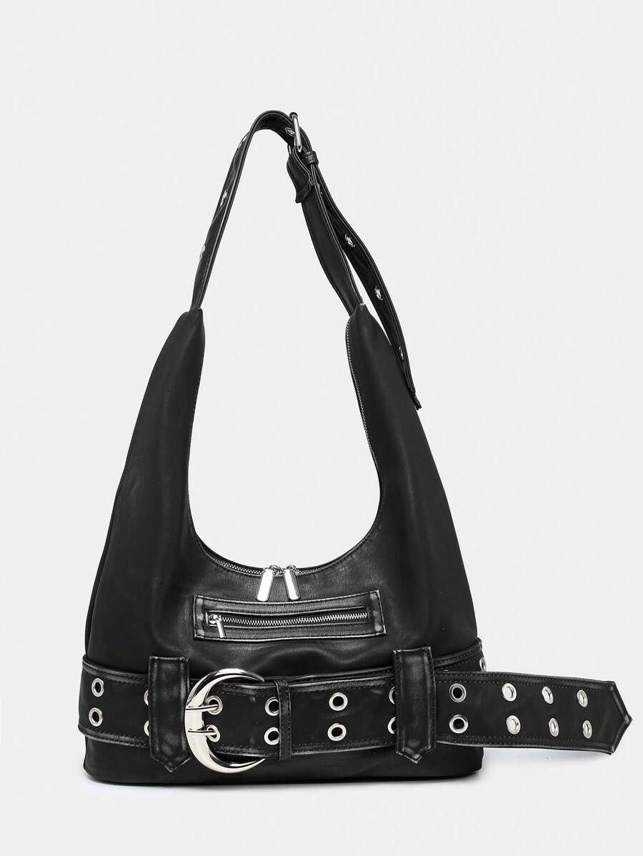 Rebel Luxe Distressed Buckle Hobo Bag