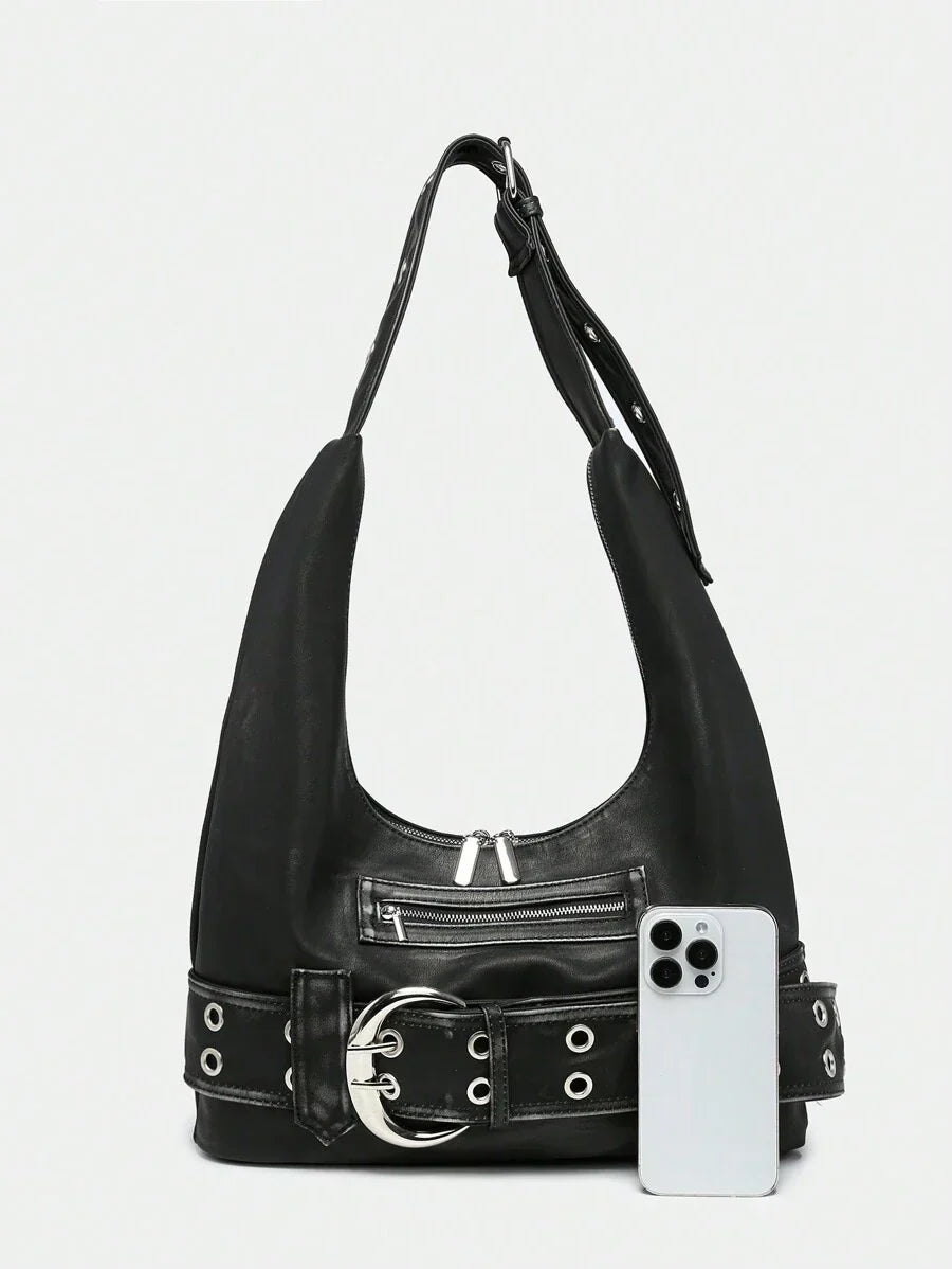 Rebel Luxe Distressed Buckle Hobo Bag