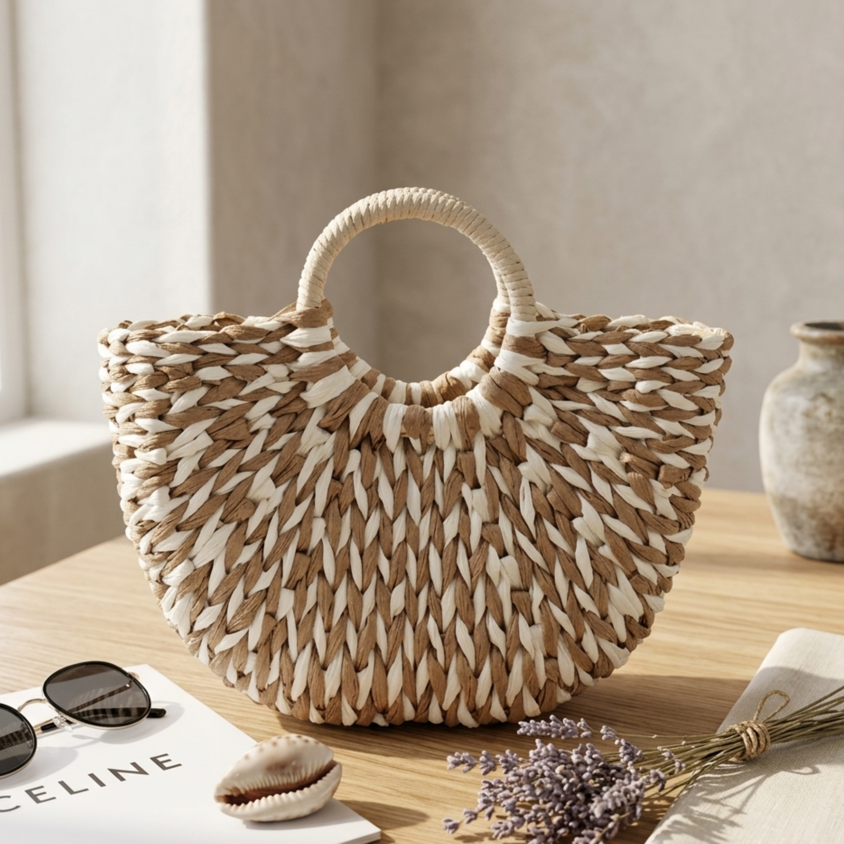 Bohemian Half-Round Woven Handbag - Sustainable Bag