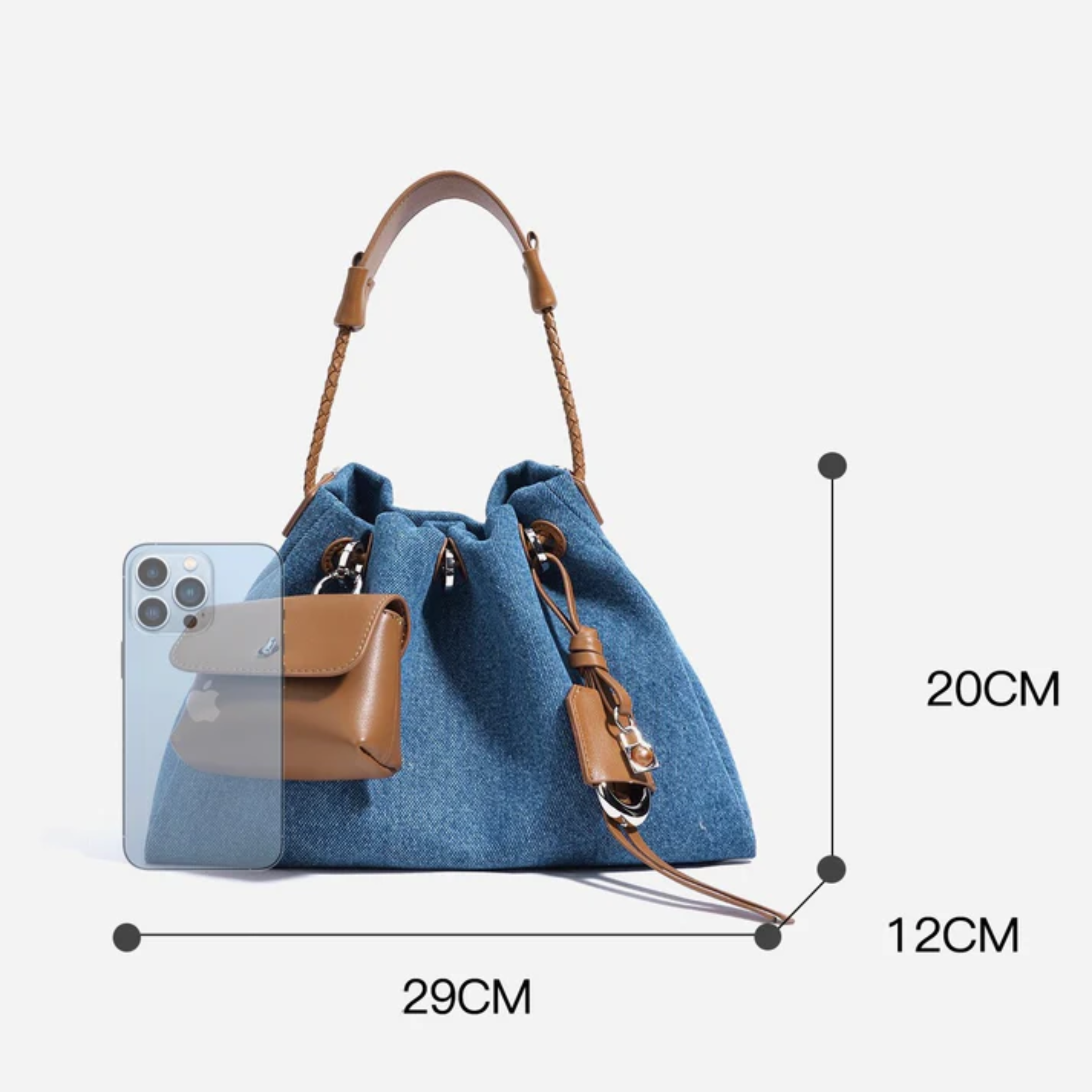 Noirelle Echtleder Denim Patchwork Hobo-Tasche