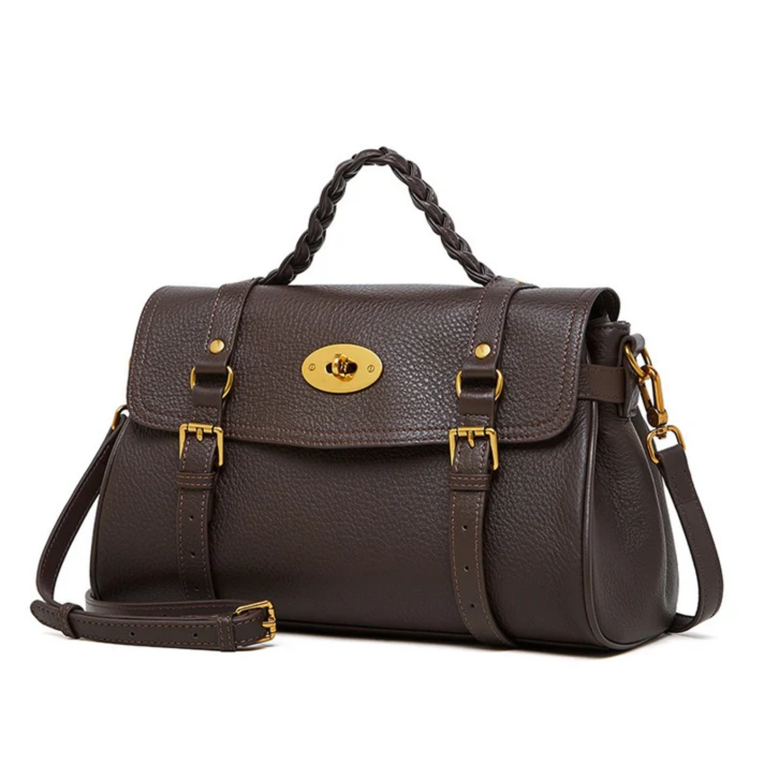 Solévia Geniune Leather Satchel with Braided Handle