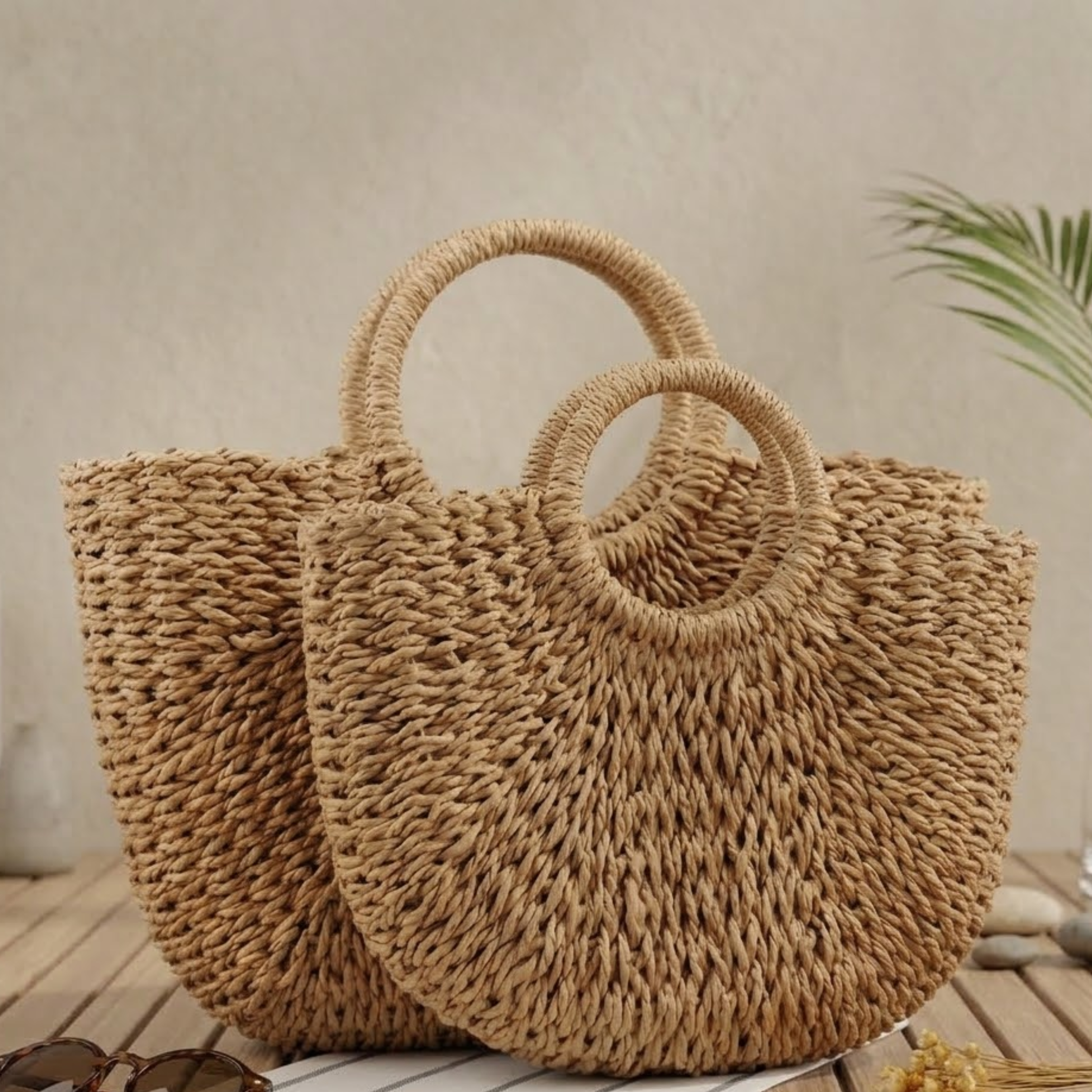 Mondförmige handgefertigte Strohtasche für den Strand – Nachhaltige Tasche