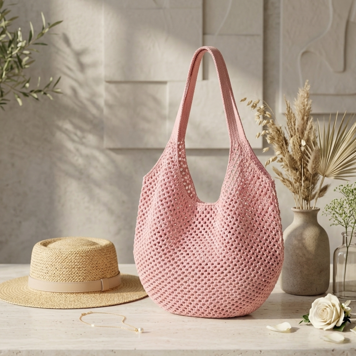 Bare Bloom Hohlgestrickte Tragetasche – Nachhaltige Tasche