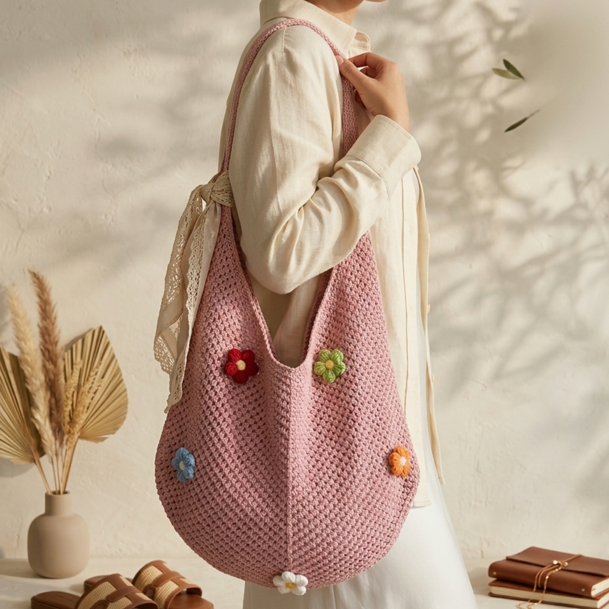 Mini Blossom Hohlgestrickte Tragetasche – Nachhaltige Tasche