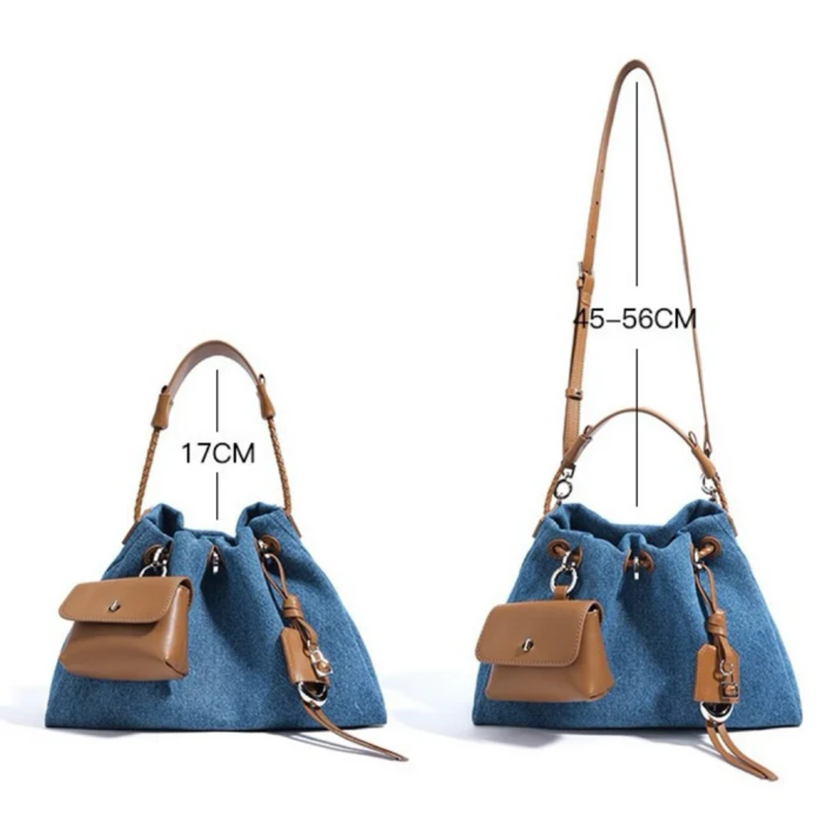 Noirelle Echtleder Denim Patchwork Hobo-Tasche