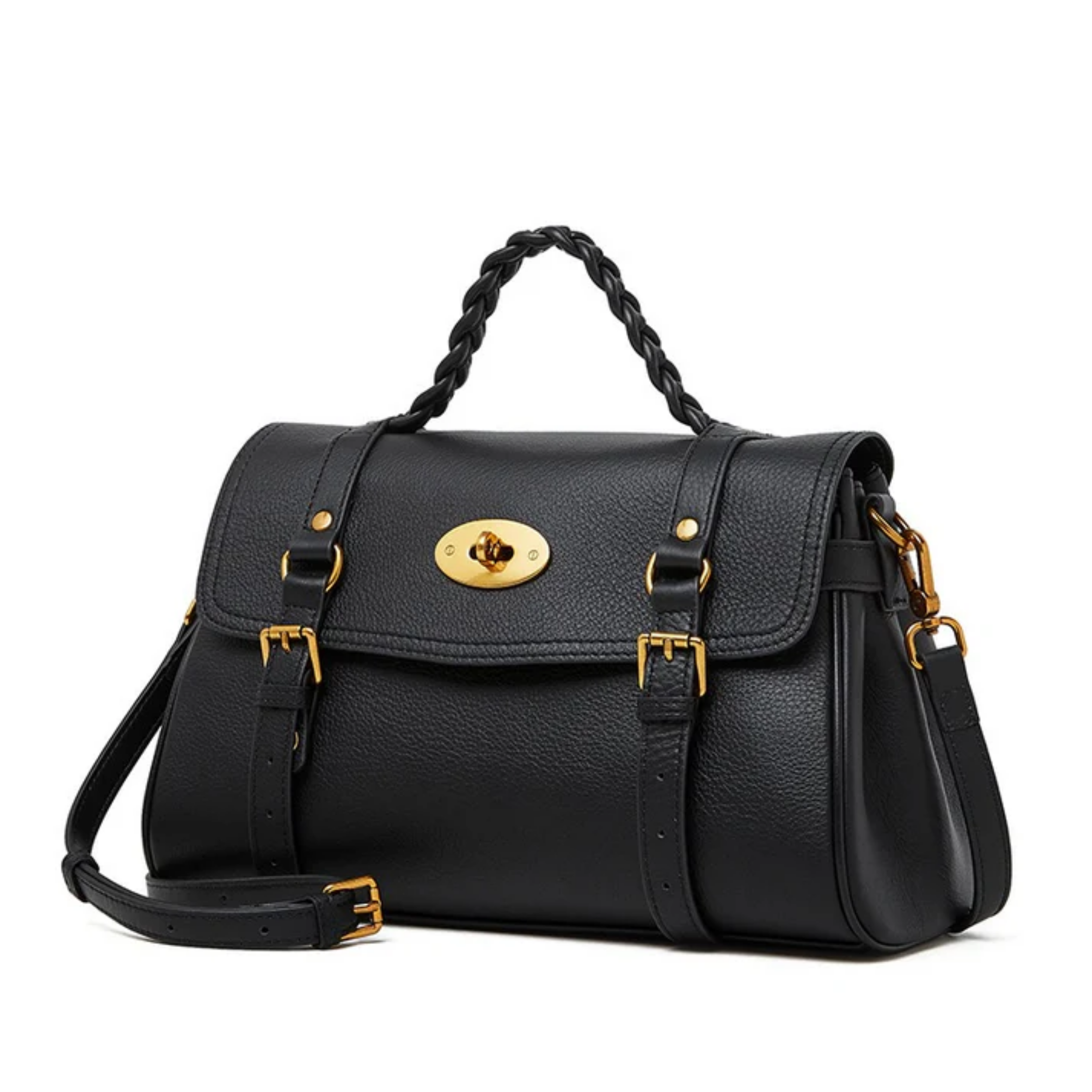 Solévia Geniune Leather Satchel with Braided Handle