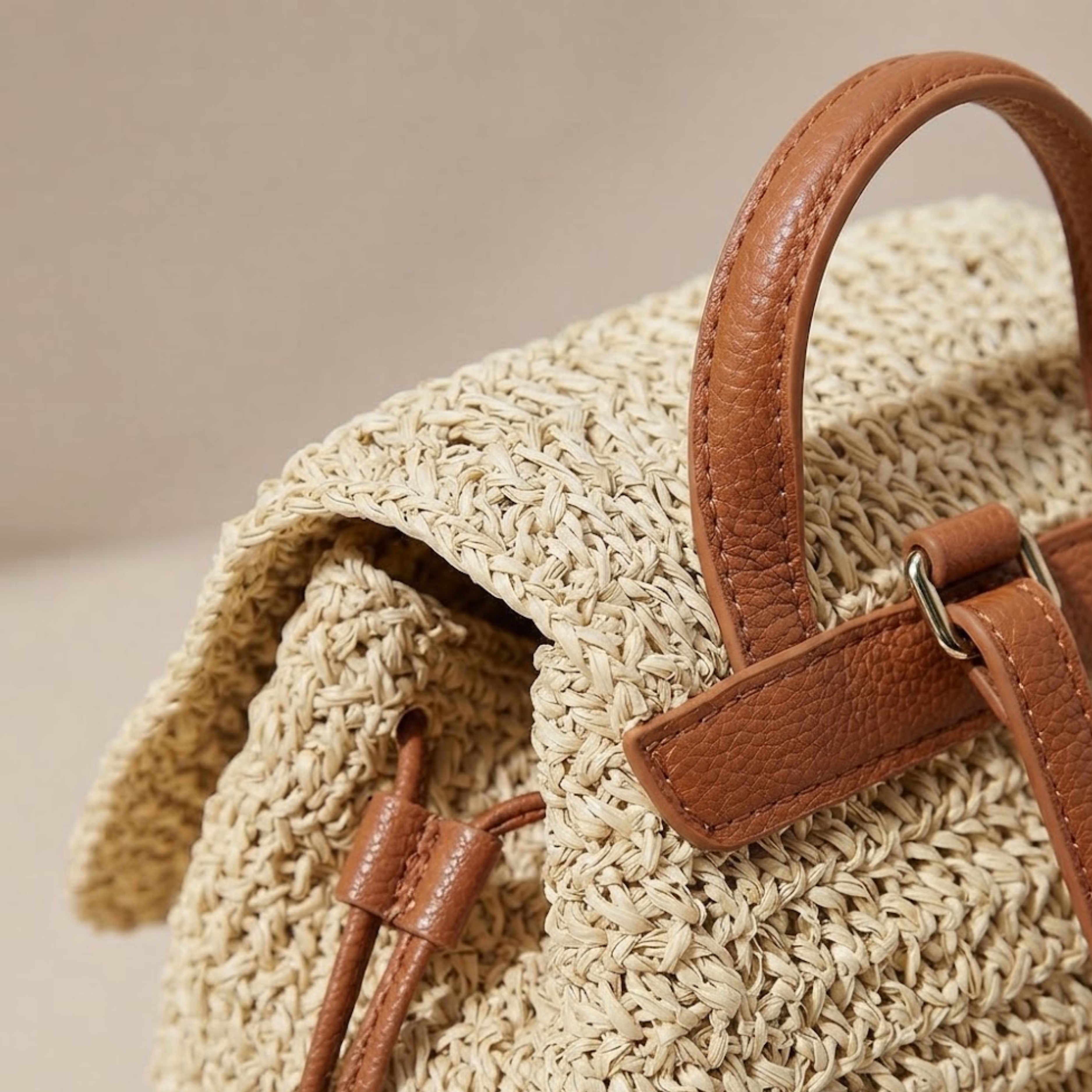 Gwen Boho Woven Straw Flap Backpack