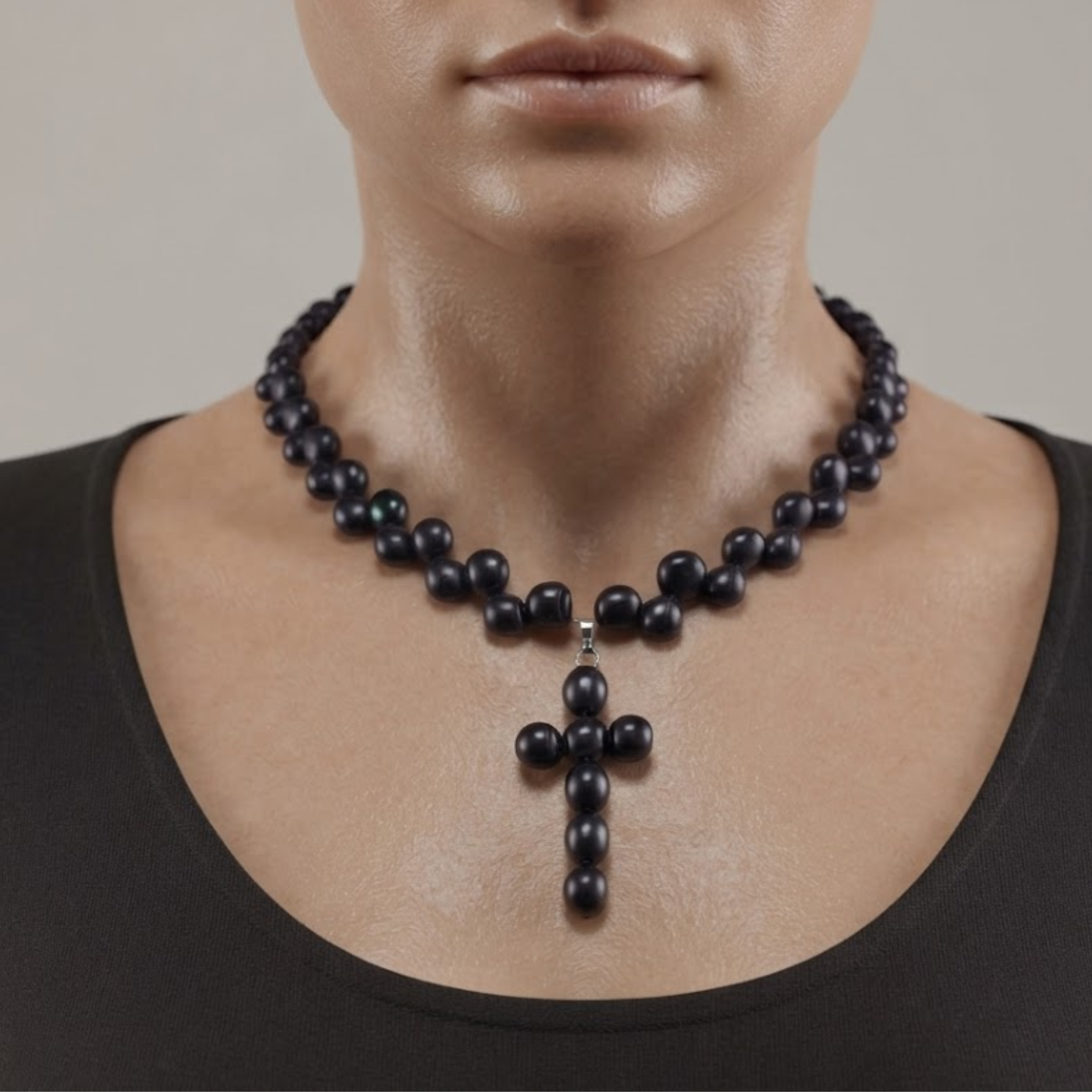 Noctelle Black Akoya Pearl Cross Necklace