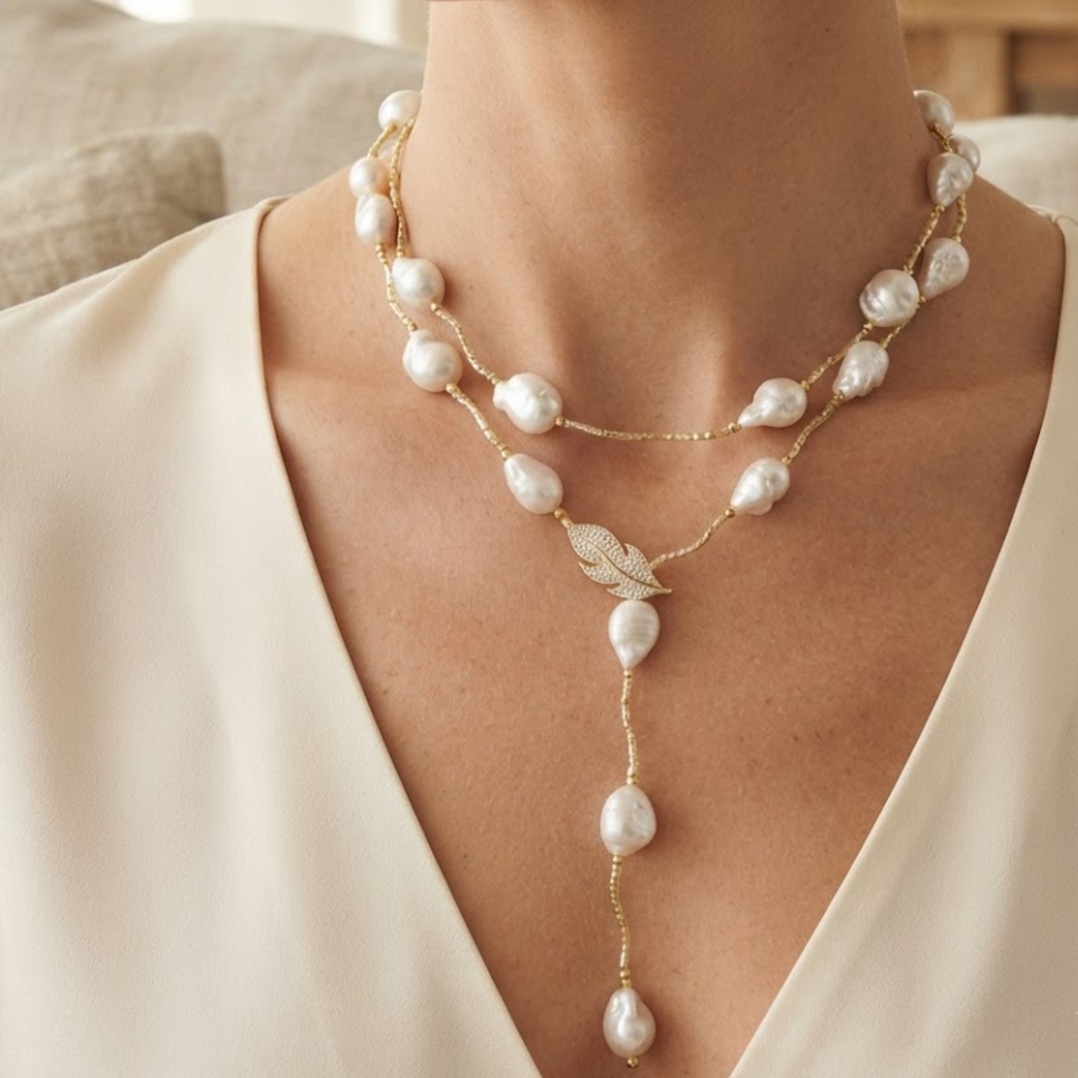Fiorielle White Edison Keshi Pearl Necklace