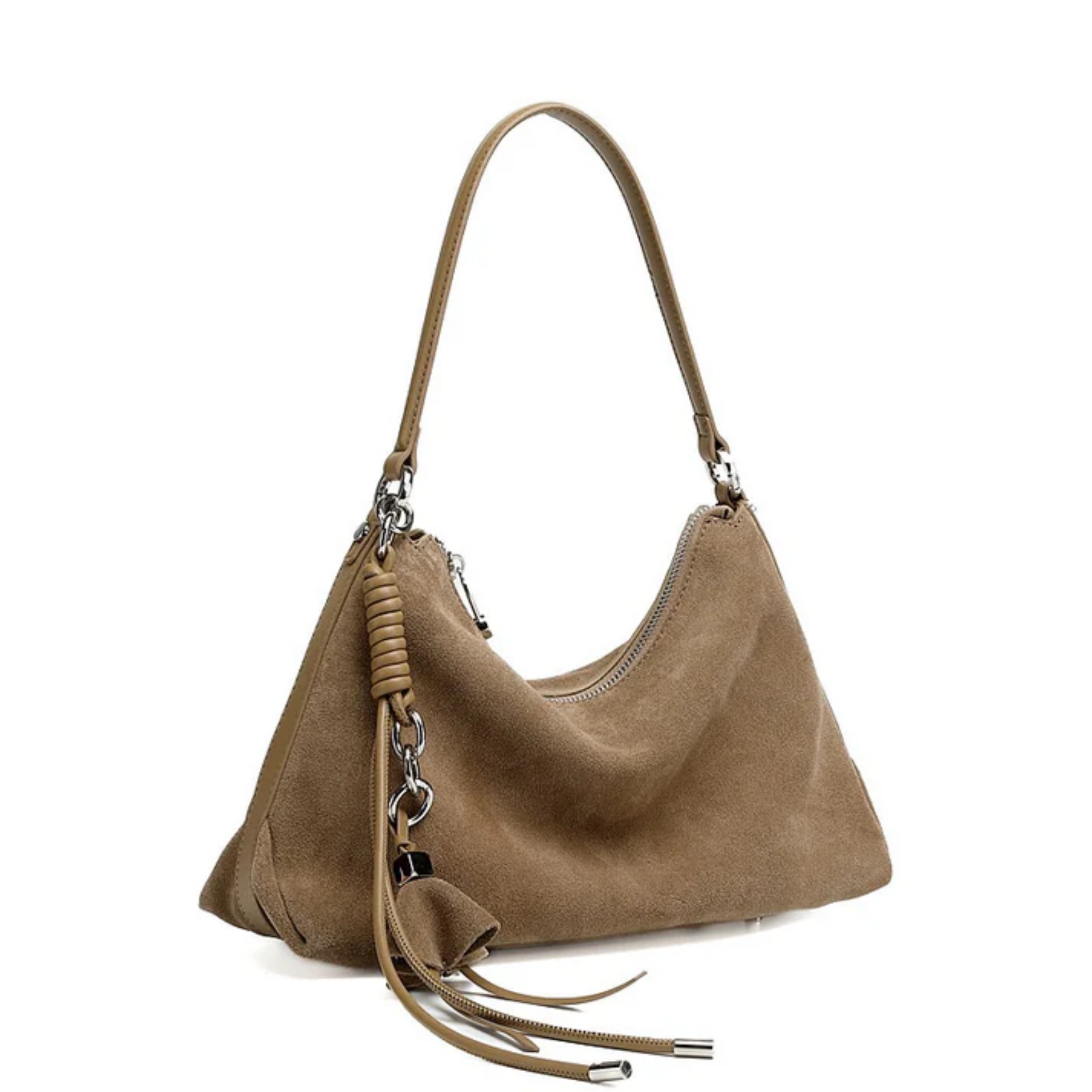 Luxéa Genuine Leather Hobo Bag with Braided Detail & Tassel Accent