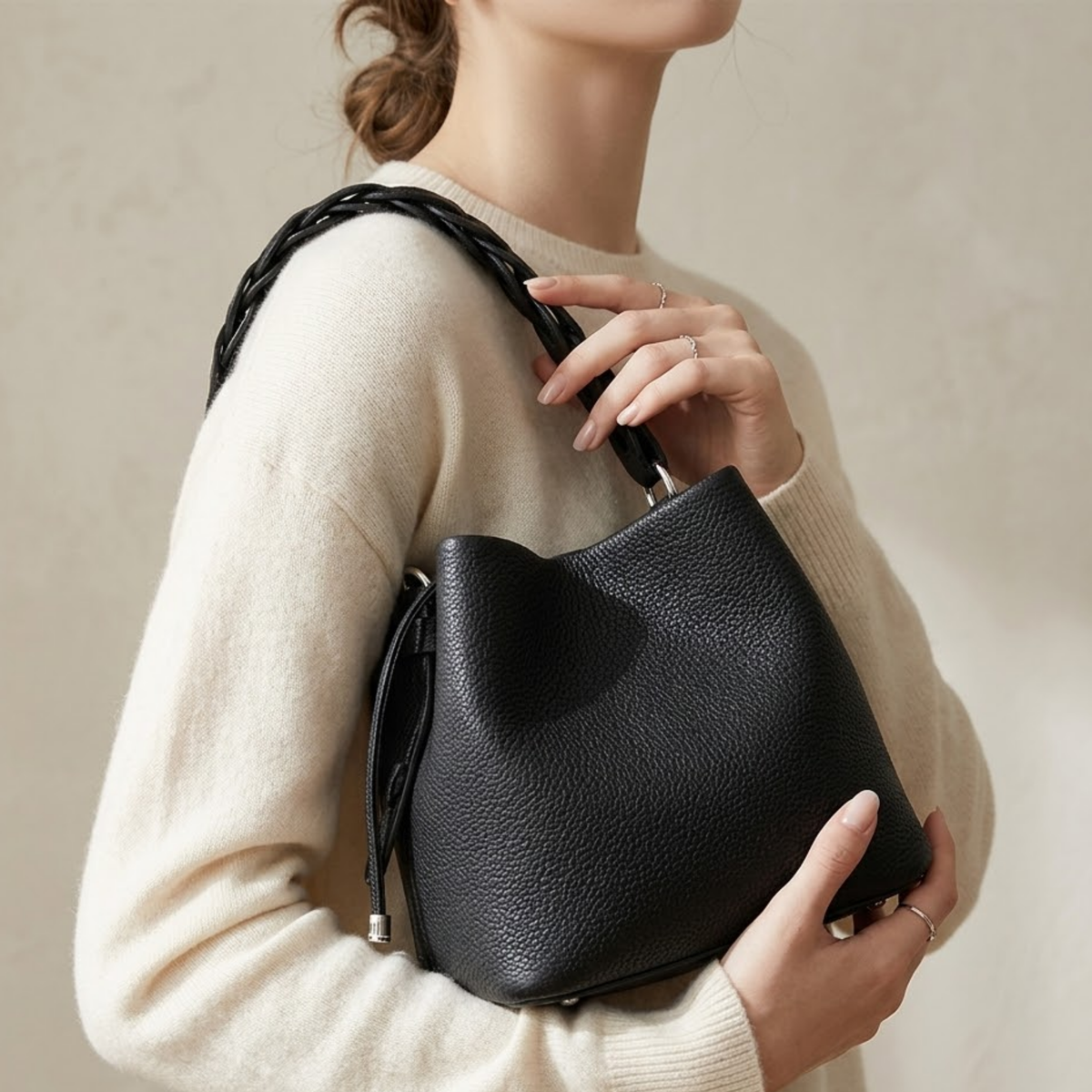 Olythéa Echte Leder Bucket Bag aus hochwertigem Narbenleder