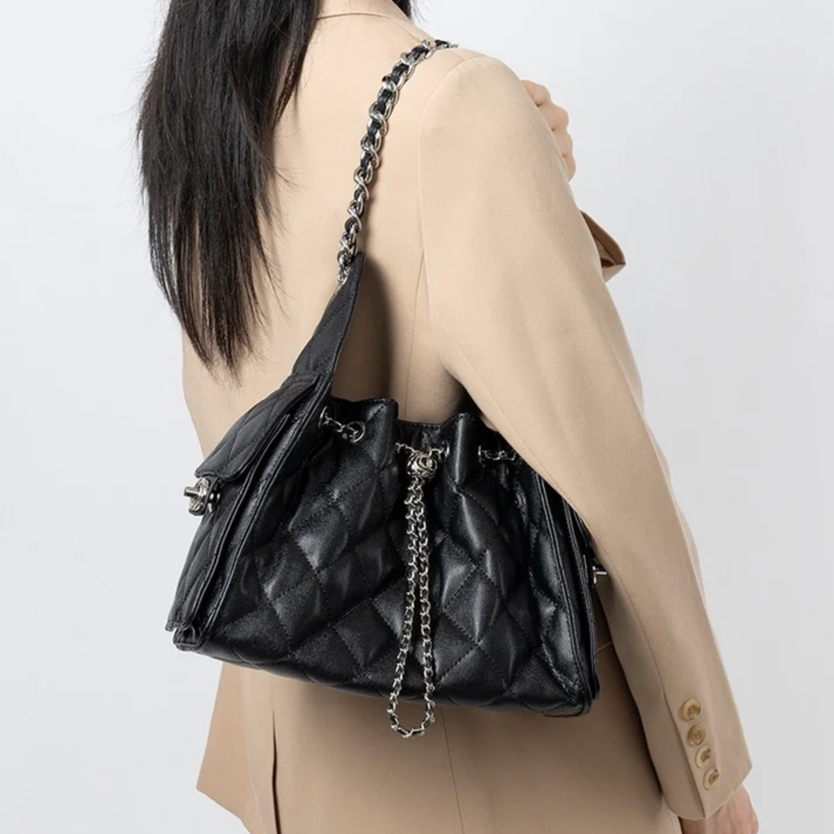Elvra Genuine Leather Bucket Shoulder Bag