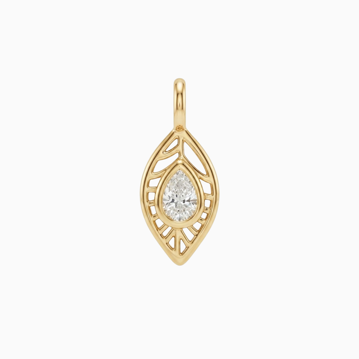 Charms - Gold Leaf with Gem Center Pendant