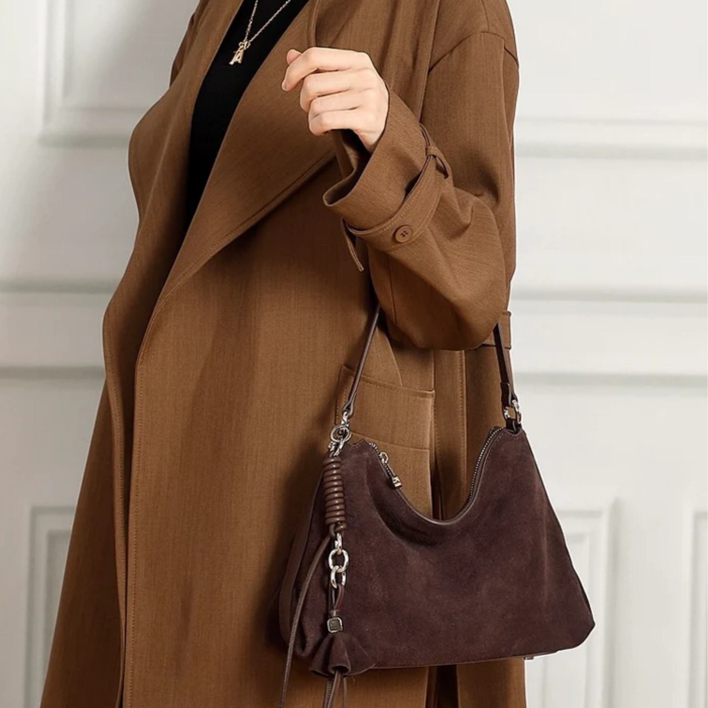 Luxéa Echtleder-Hobo-Tasche mit geflochtenem Detail und Quastenakzent