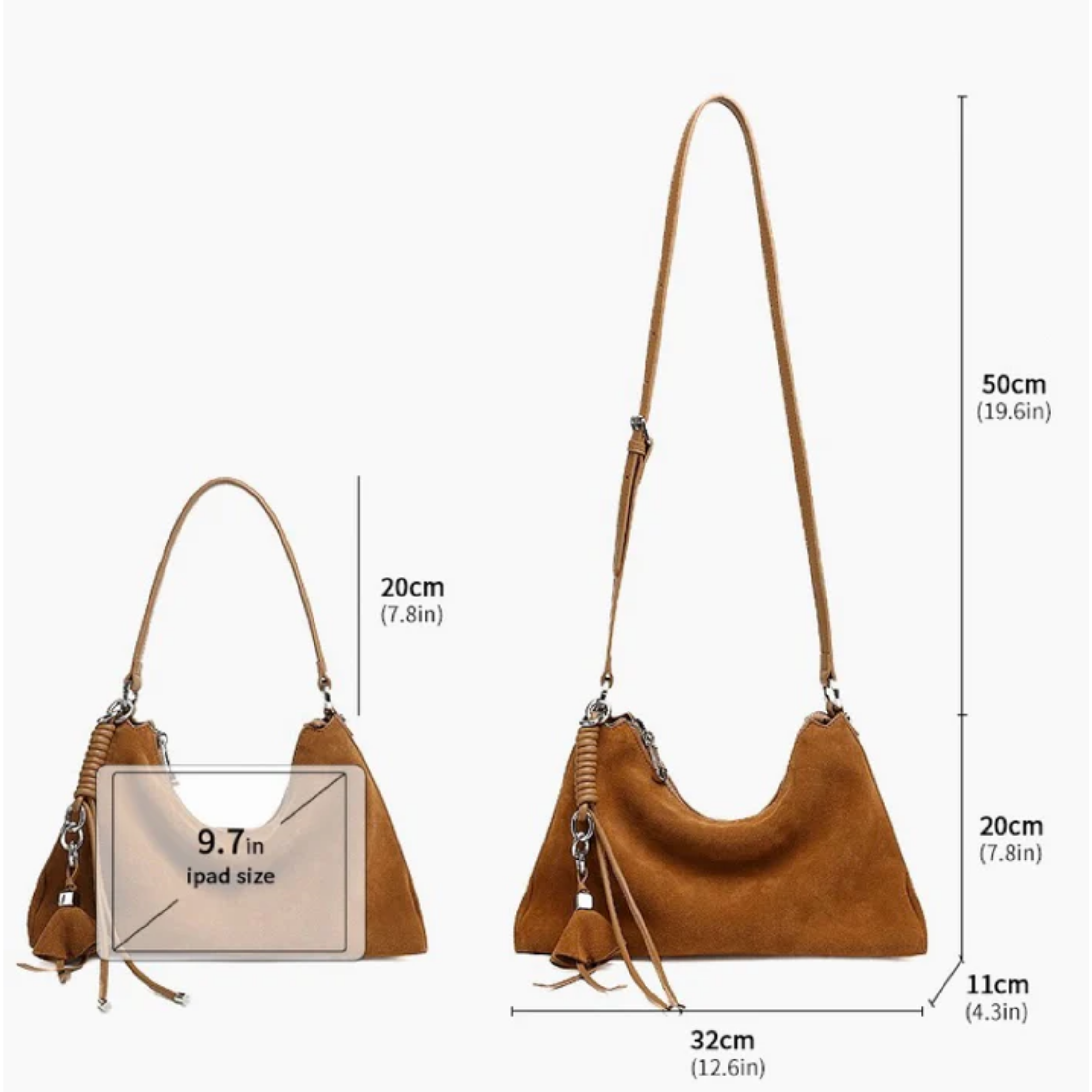 Luxéa Echtleder-Hobo-Tasche mit geflochtenem Detail und Quastenakzent
