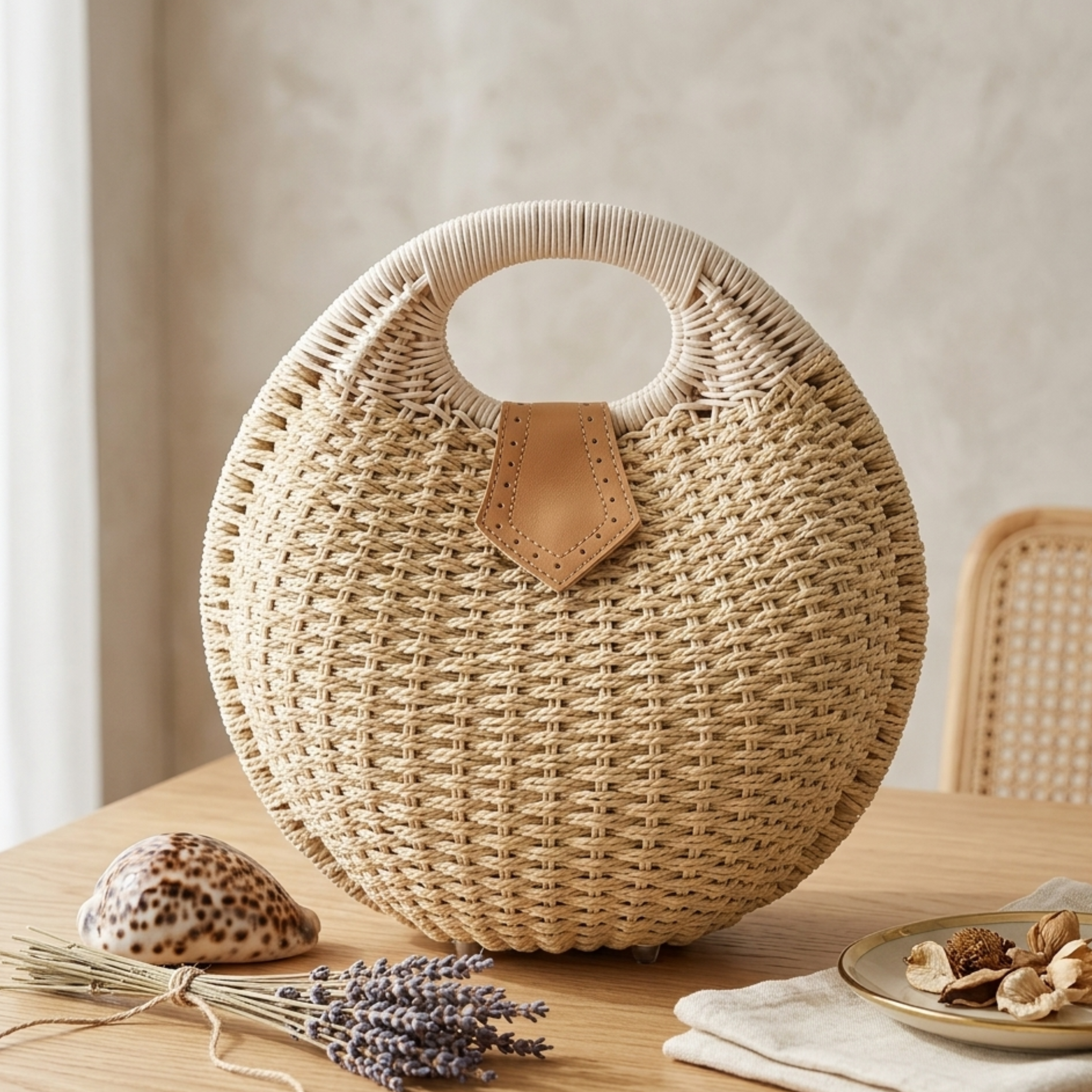 Handgewebte Rattanschale Runde Handtasche – Nachhaltige Tasche