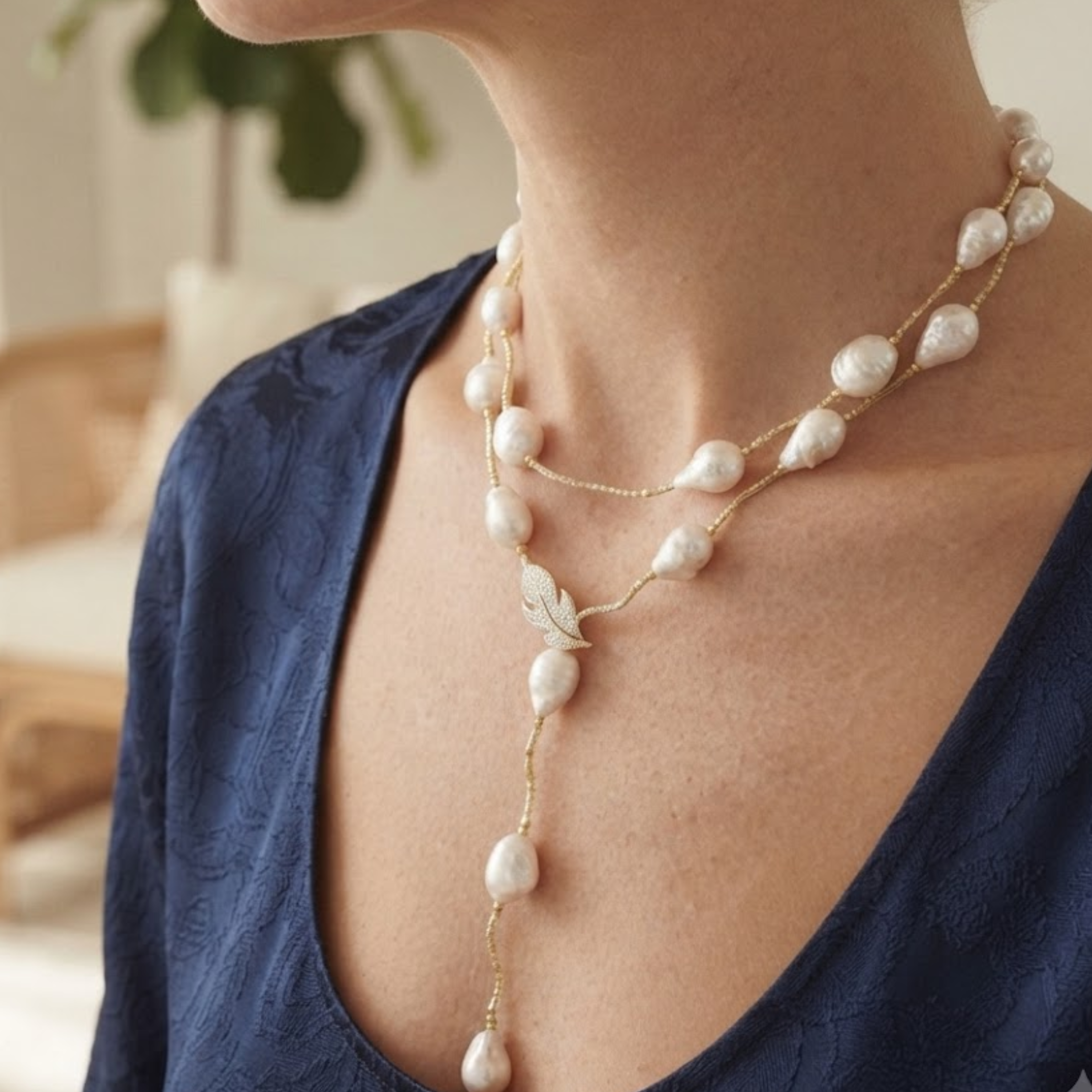 Fiorielle White Edison Keshi Pearl Necklace