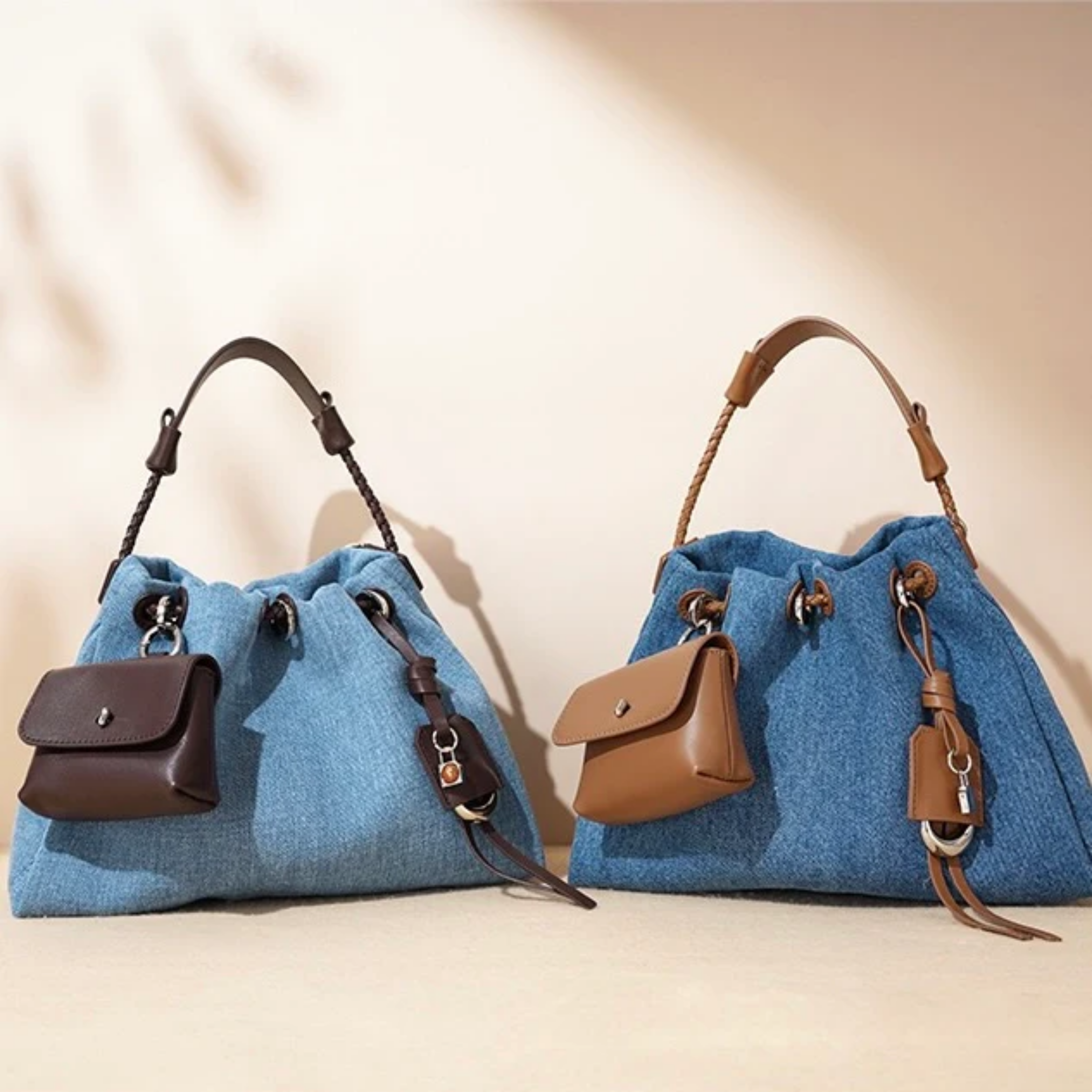 Noirelle Echtleder Denim Patchwork Hobo-Tasche
