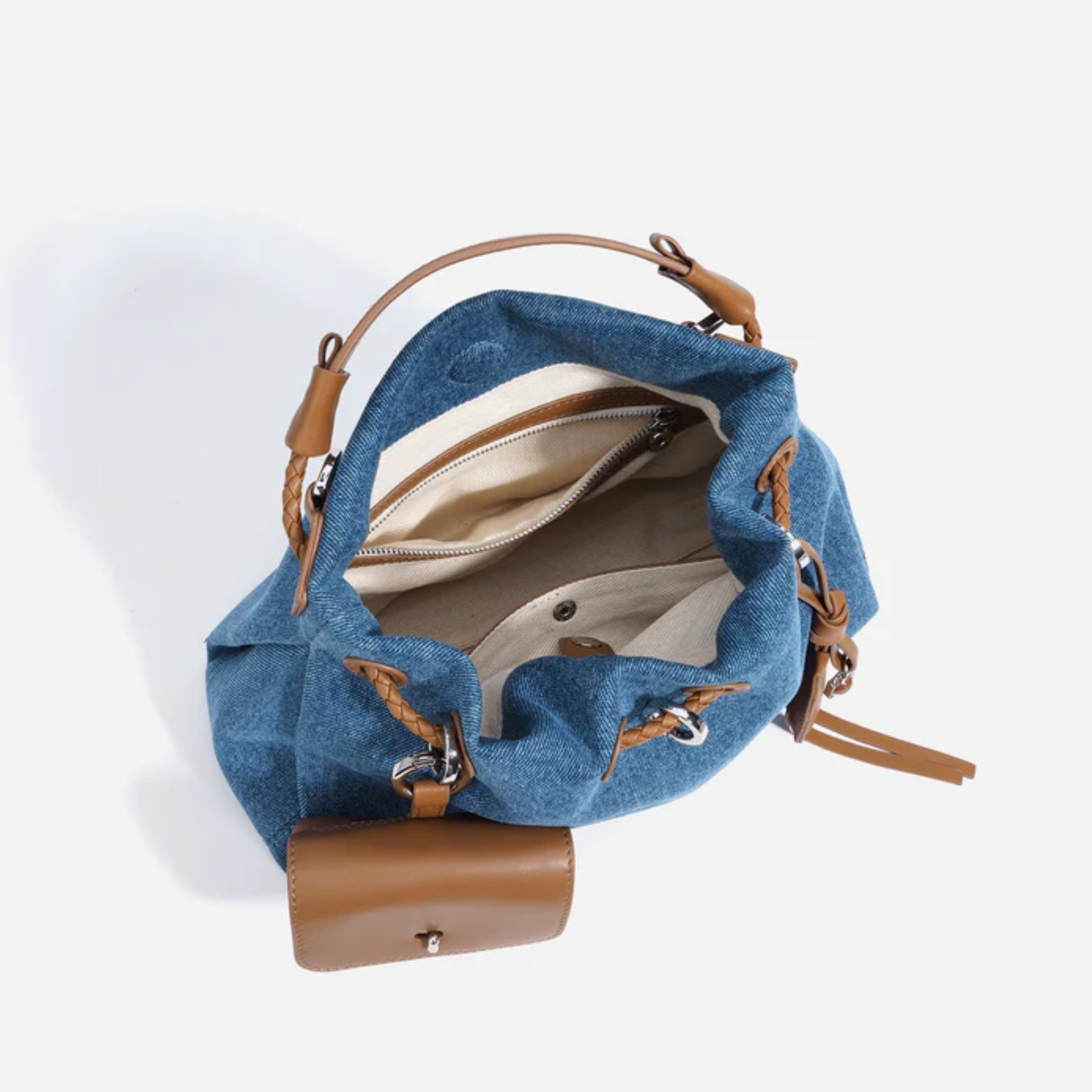 Noirelle Echtleder Denim Patchwork Hobo-Tasche