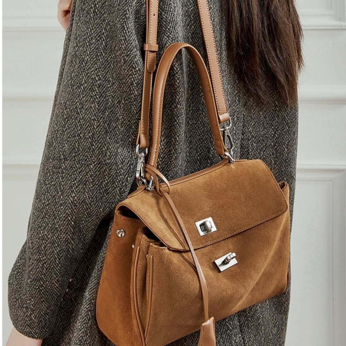 Sylvae Soft Suede Genuine Leather Top-Handle Bag