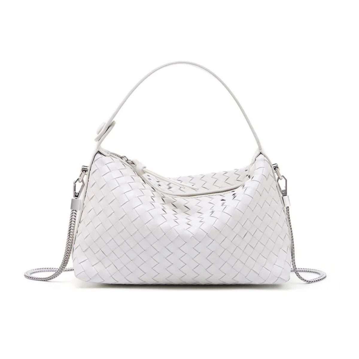Elaréa Genuine Sheepskin Leather Woven Clutch Bag with Chain Strap