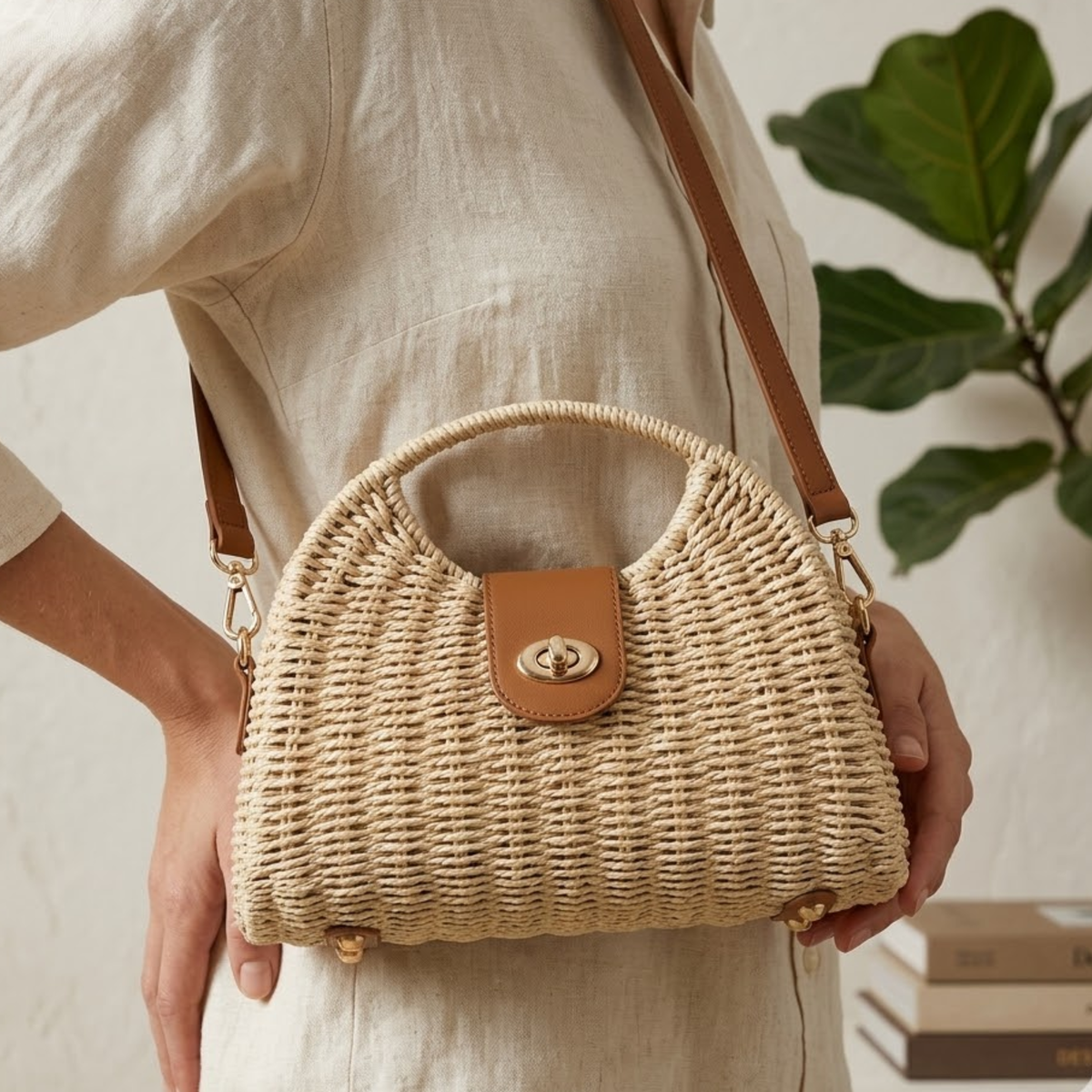 Schicke Strohtasche mit gewebtem Schulterriemen – Nachhaltige Tasche