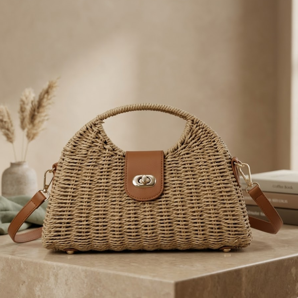 Schicke Strohtasche mit gewebtem Schulterriemen – Nachhaltige Tasche