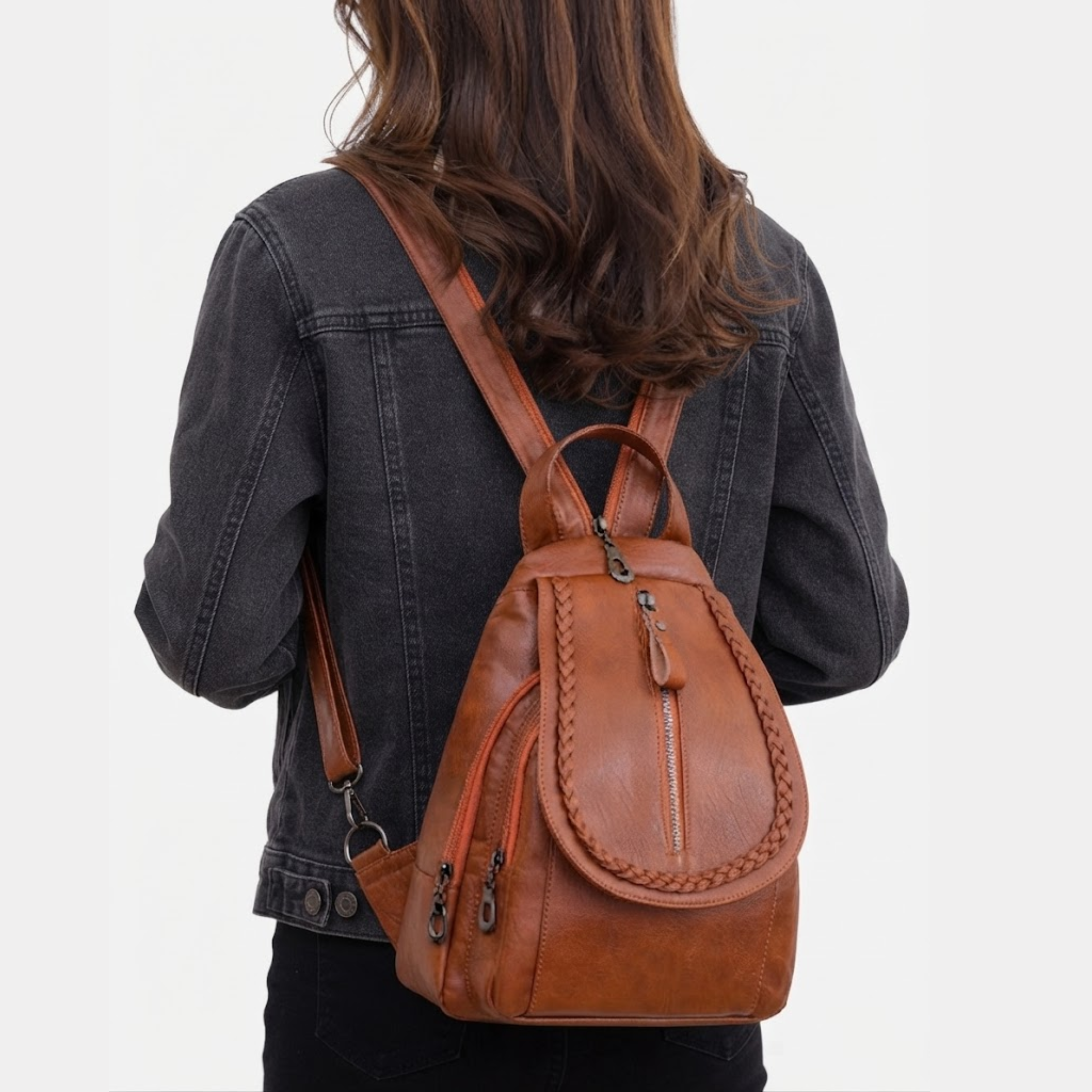 Natasha Braided Trim Convertible Leather Backpack