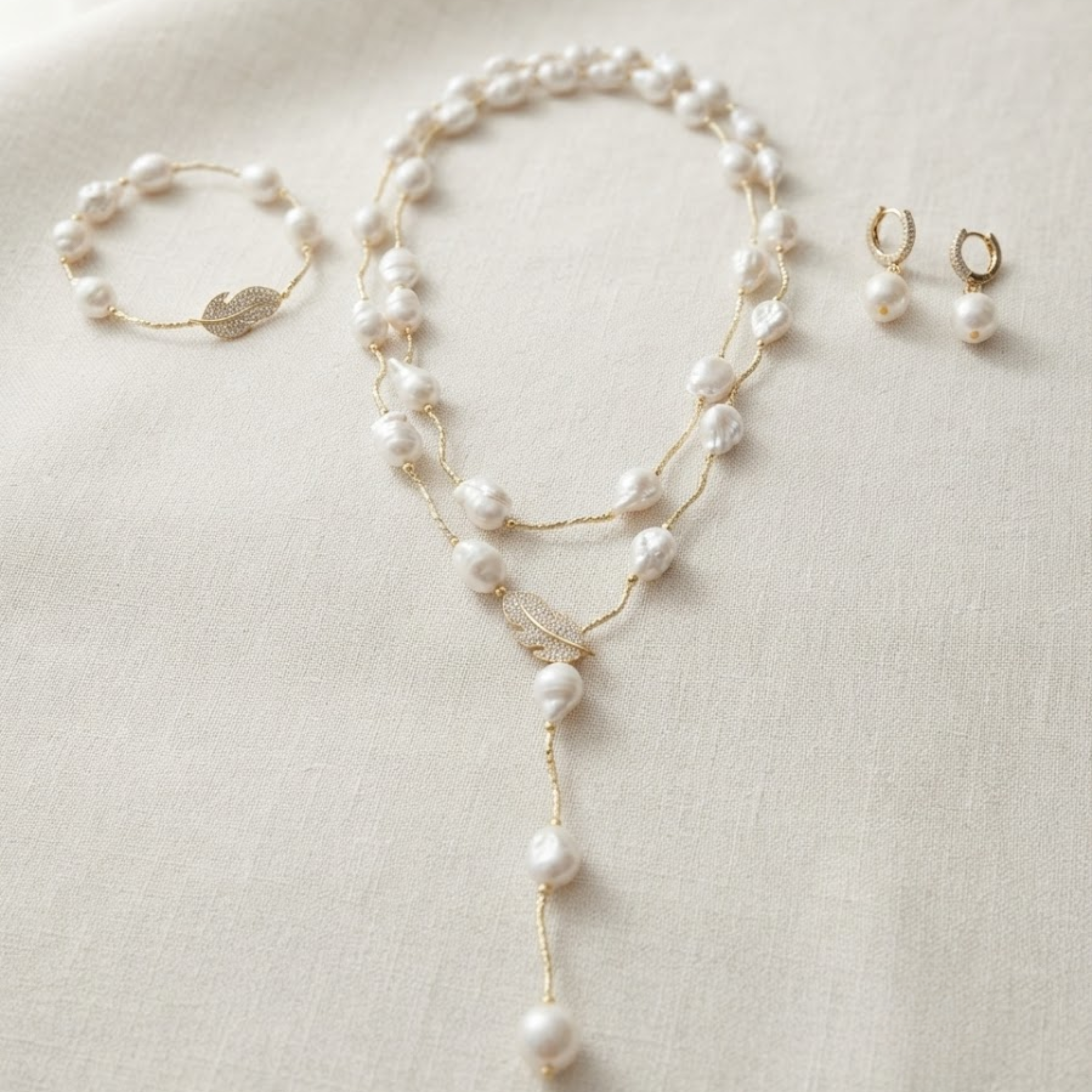 Arabelle White Edison Keshi Pearl Jewelry Set