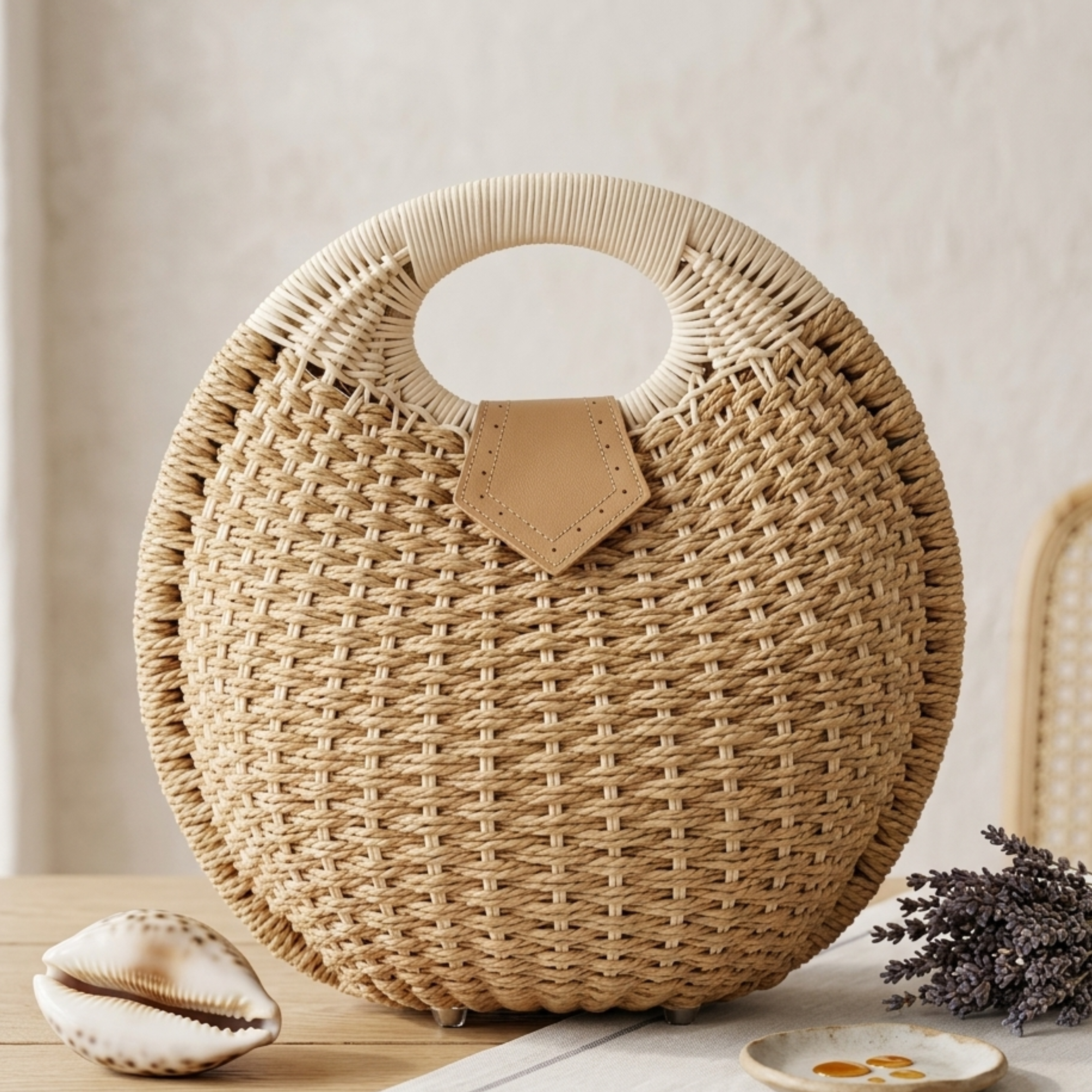 Handgewebte Rattanschale Runde Handtasche – Nachhaltige Tasche