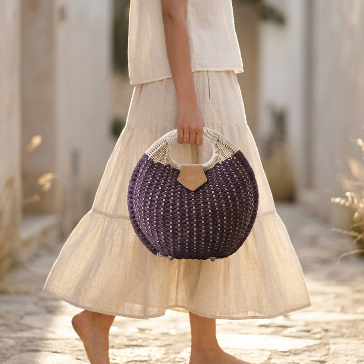 Handgewebte Rattanschale Runde Handtasche – Nachhaltige Tasche