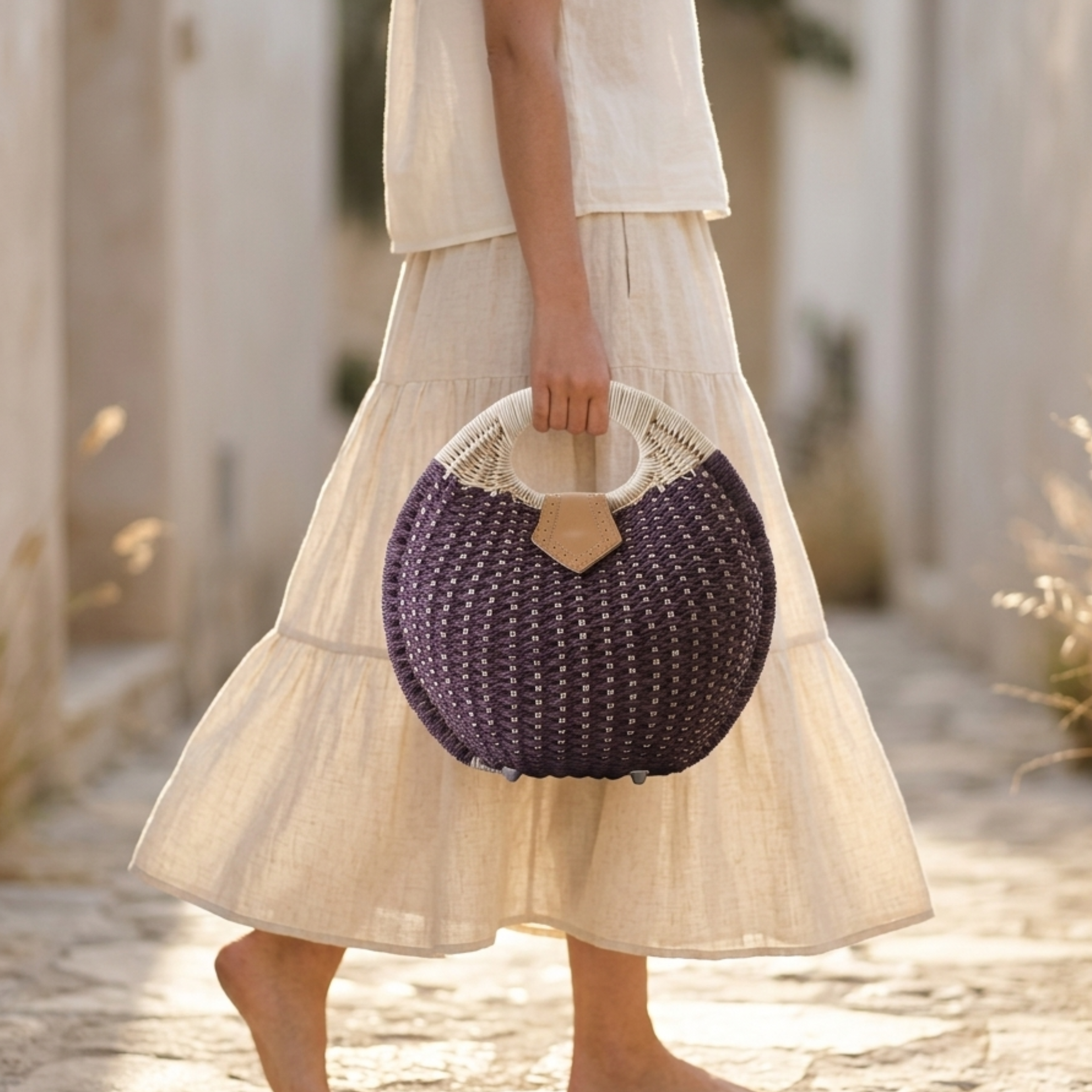 Handgewebte Rattanschale Runde Handtasche – Nachhaltige Tasche