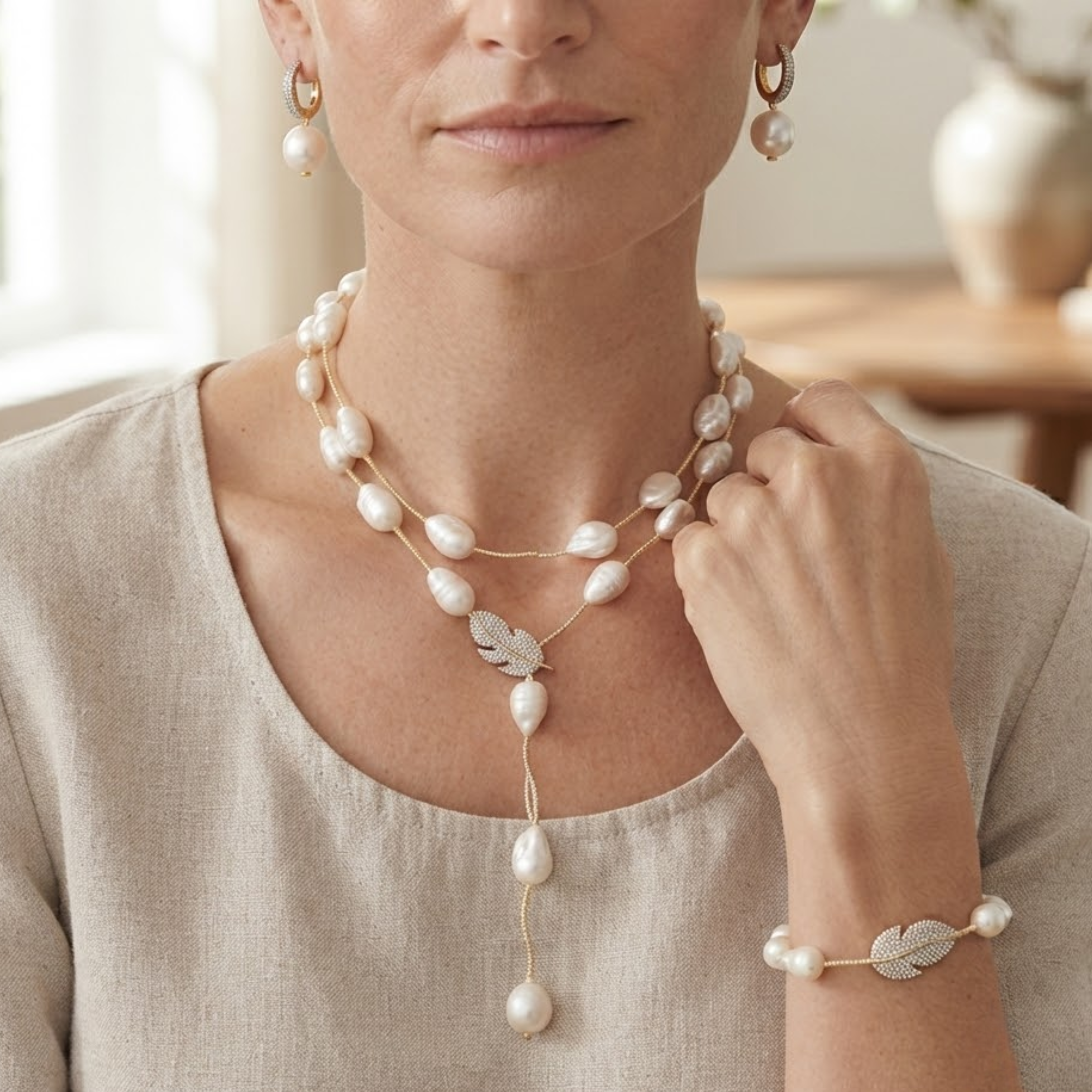 Arabelle White Edison Keshi Pearl Jewelry Set