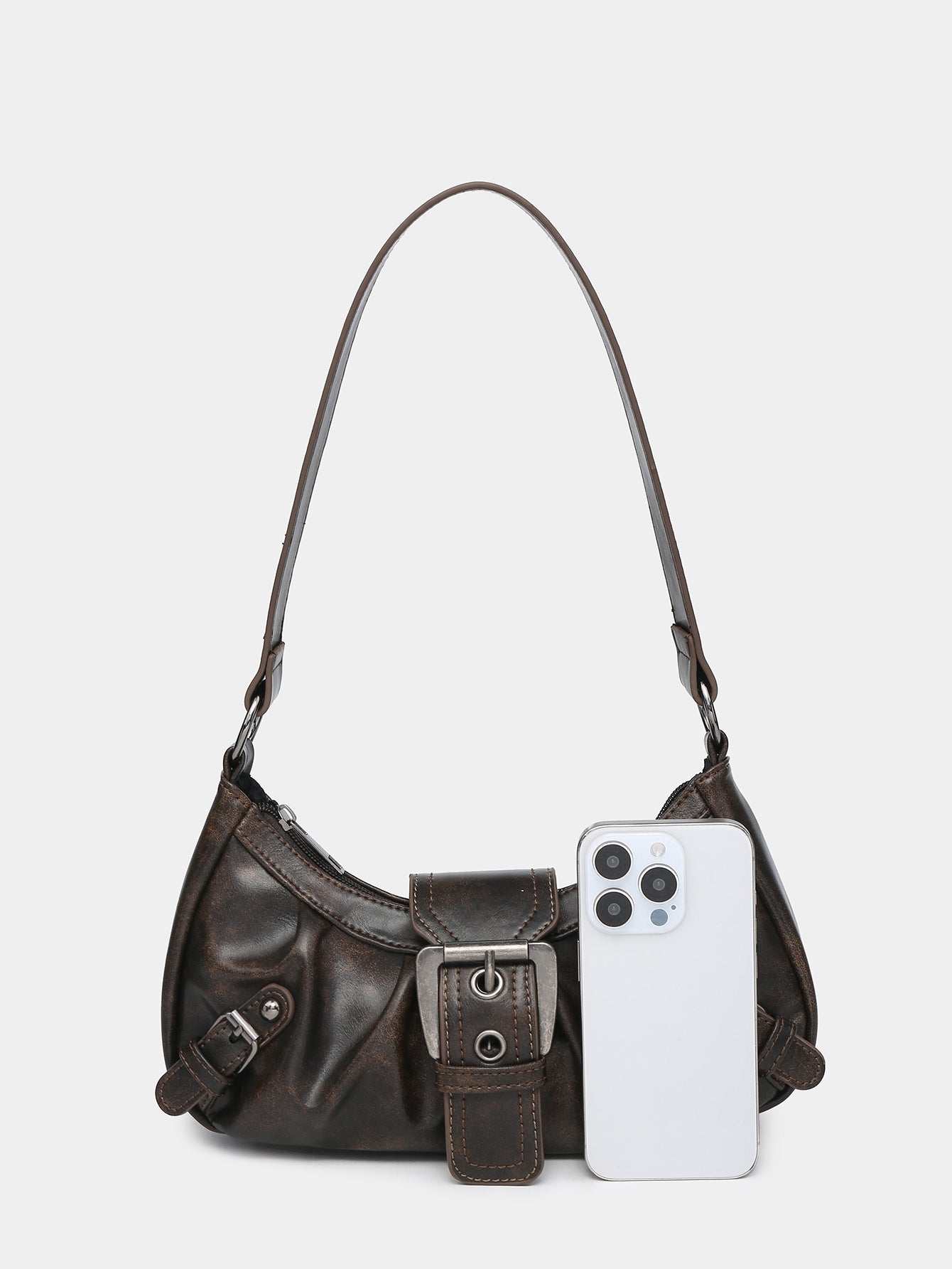 Urban Muse Distressed Faux Leather Buckle Hobo Bag