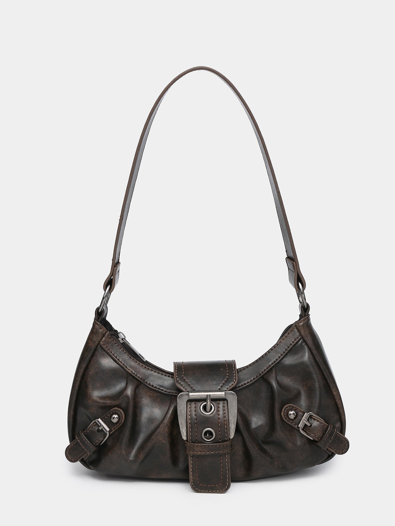 Urban Muse Distressed Faux Leather Buckle Hobo Bag