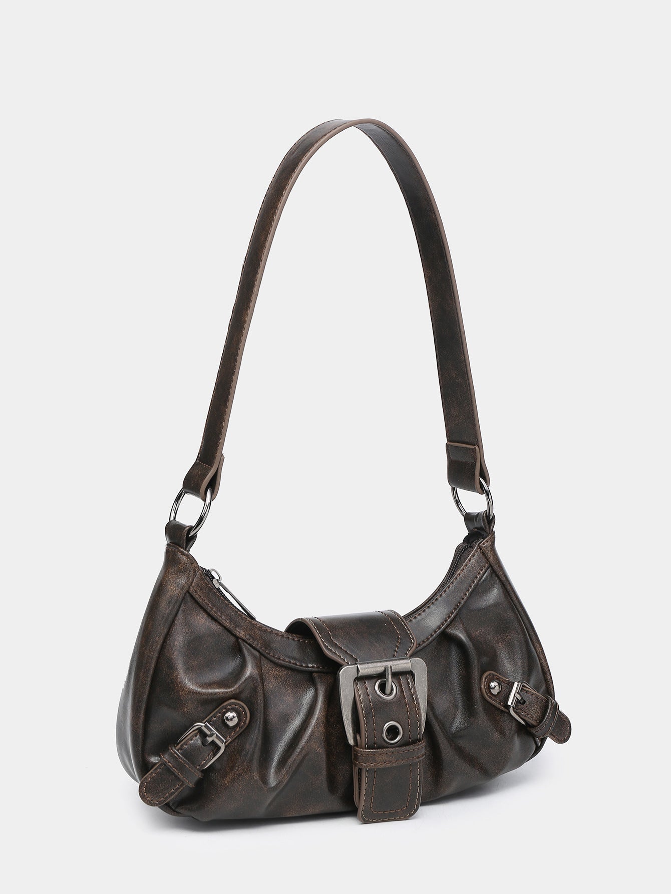 Urban Muse Distressed Faux Leather Buckle Hobo Bag