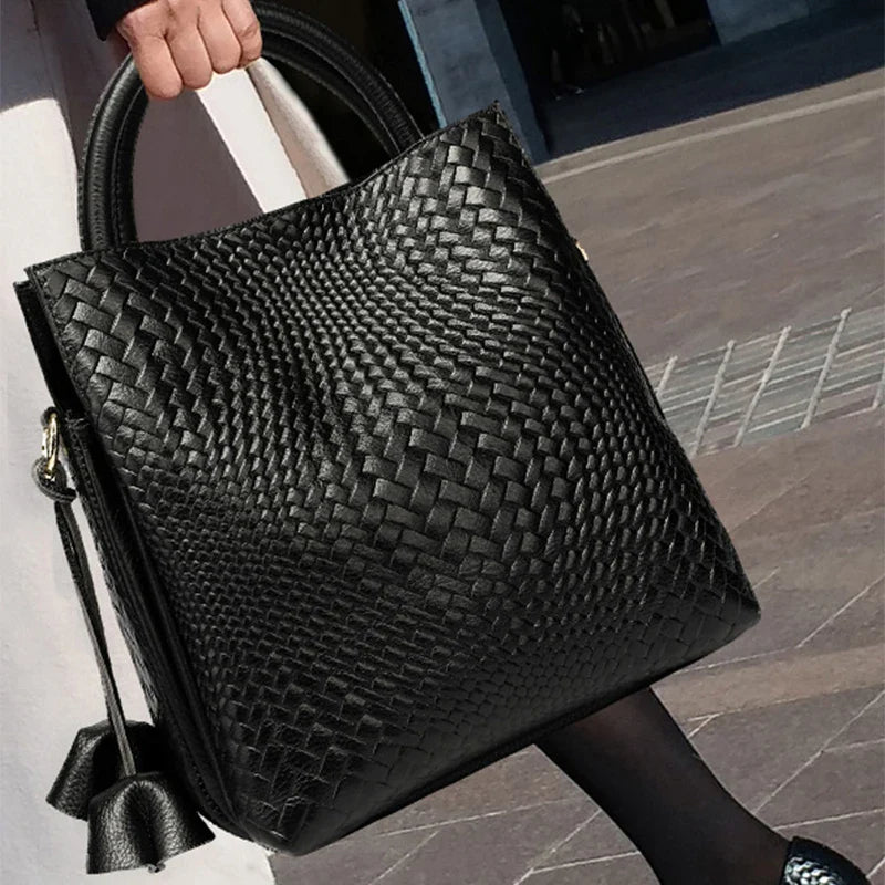 Woven Leather Bucket Bag