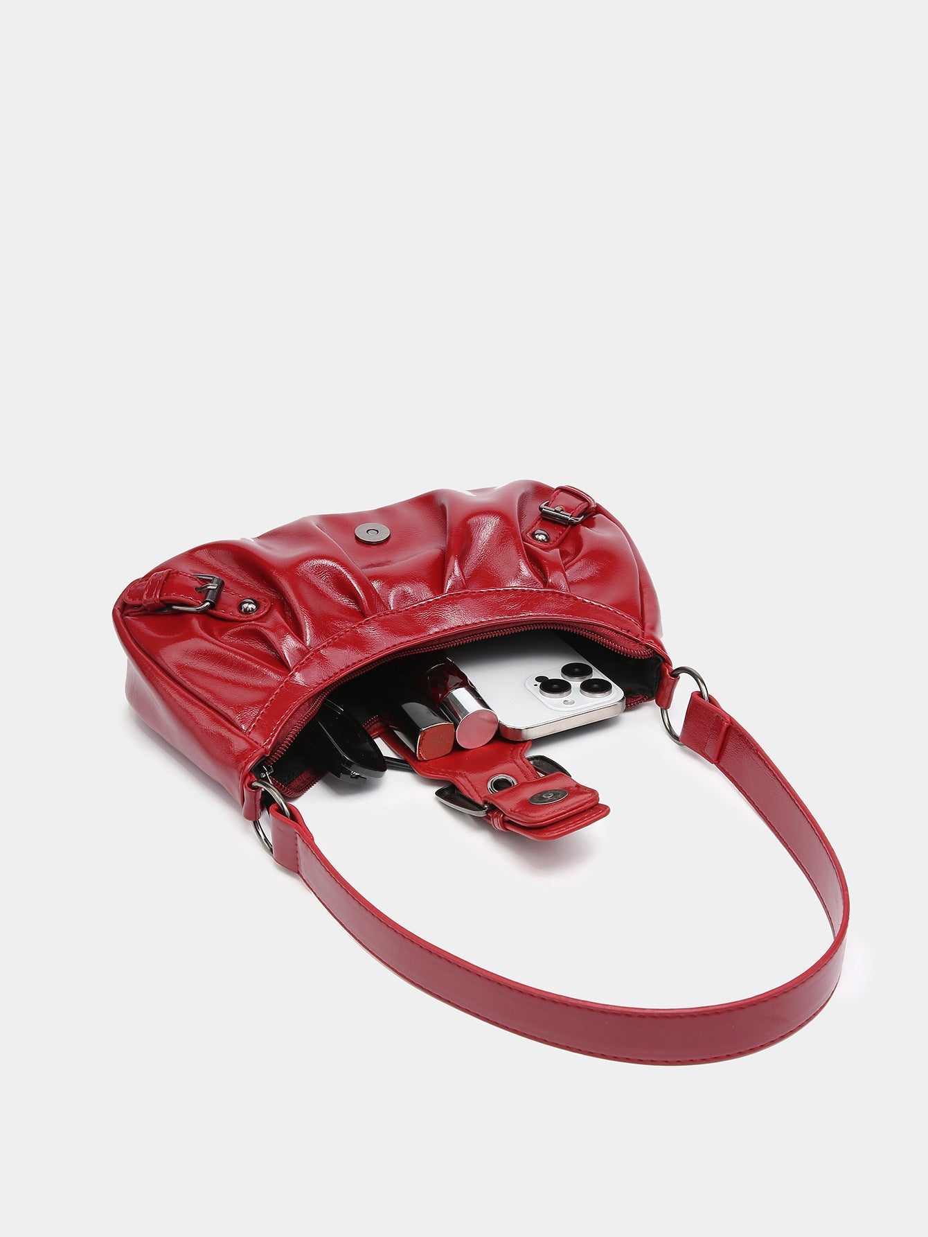 Urban Muse Distressed Faux Leather Buckle Hobo Bag