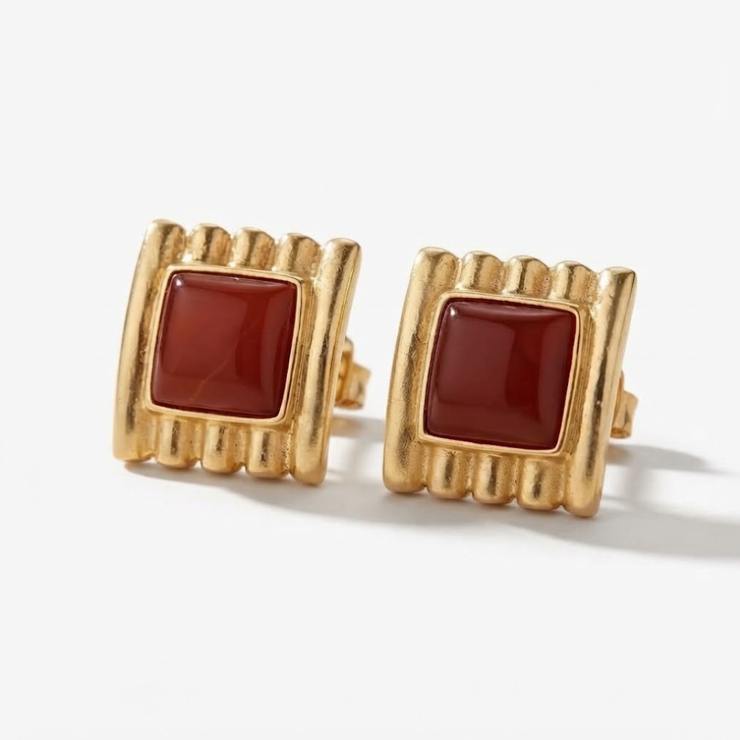 Joseia Crimson Square Earrings