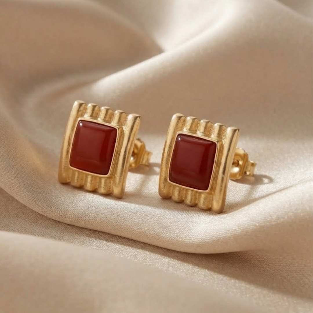 Joseia Crimson Square Earrings