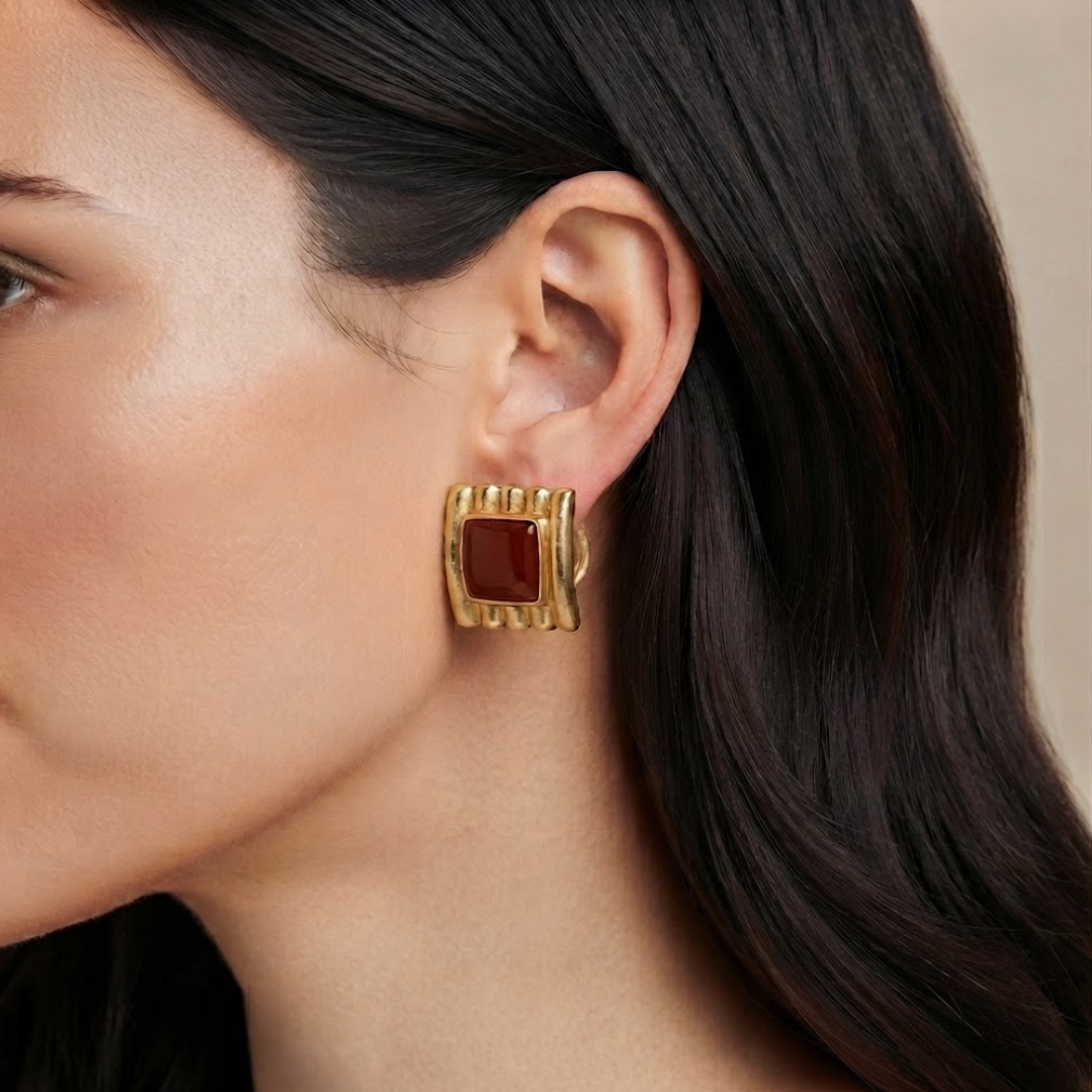 Joseia Crimson Square Earrings