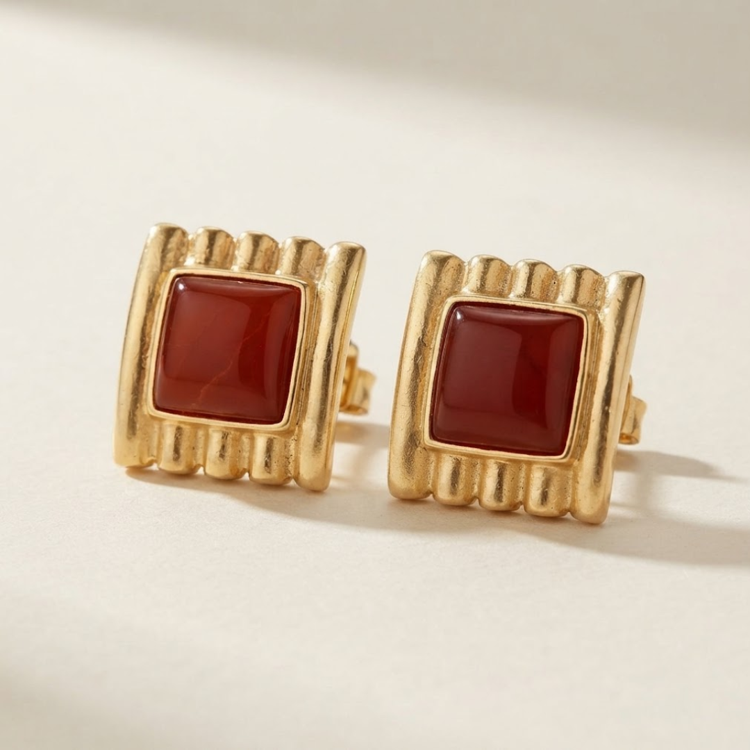 Joseia Crimson Square Earrings