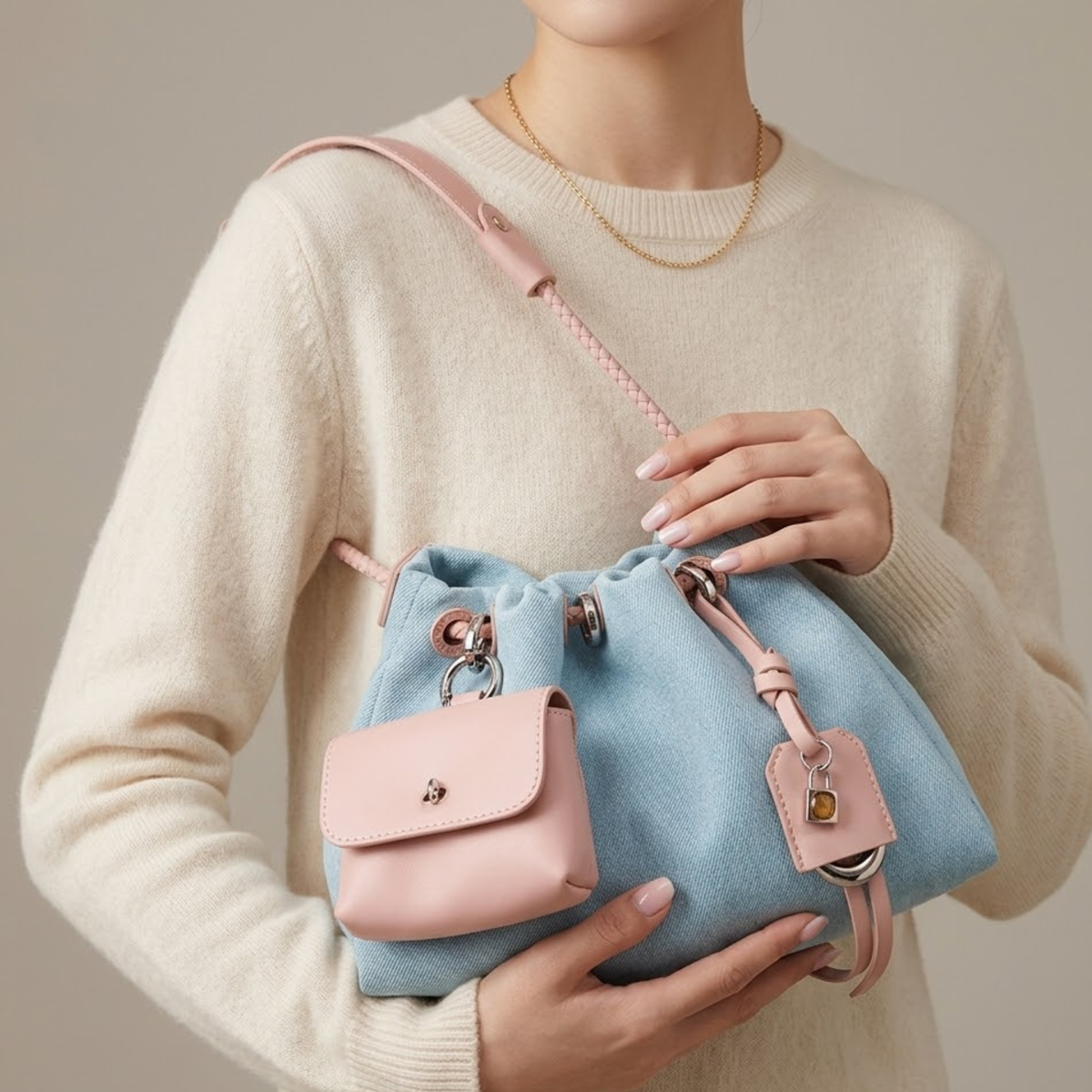 Noirelle Echtleder Denim Patchwork Hobo-Tasche